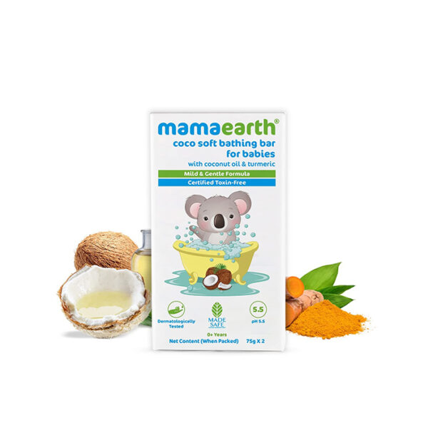 Mamaearth Coco Soft Bathing Bar for Babies, pH 5.5, with Coconut Oil & Turmeric - Pack of 2 * 75g
