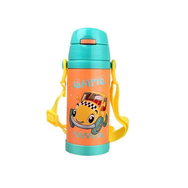 Probott Jerry 350ml Water Bottle with Straw for 3-5 yrs Old Kids | Stainless Steel Hot & Cold Sipper Bottle for Kid, Orange