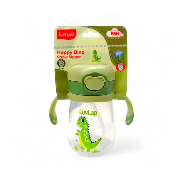 LuvLap Happy Dino Straw Sipper Bottle | 300ml | BPA Free, No-Spill, 6M+