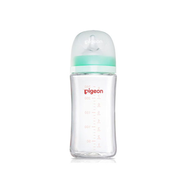 Pigeon Wide Neck Glass Feeding Bottle, New Born/Infants/Toddler Upto 3 Months+, Pack of 1, 240ml Green