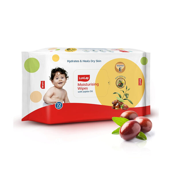 LuvLap Moisturising Wet Wipes without Lid For Baby Skin, Enriched With Jojoba Oil & VitaminE, pH Balanced, Dermatologically Safe, Paraben & Sulphate Free, 72 Wipes
