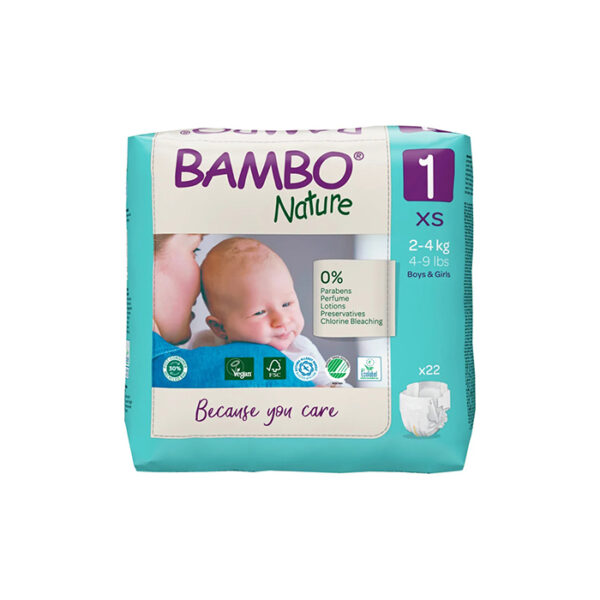 Bambo Nature Eco-friendly Extra Small Size Tape Diapers with Wetness Indicator XS - 22 Pieces