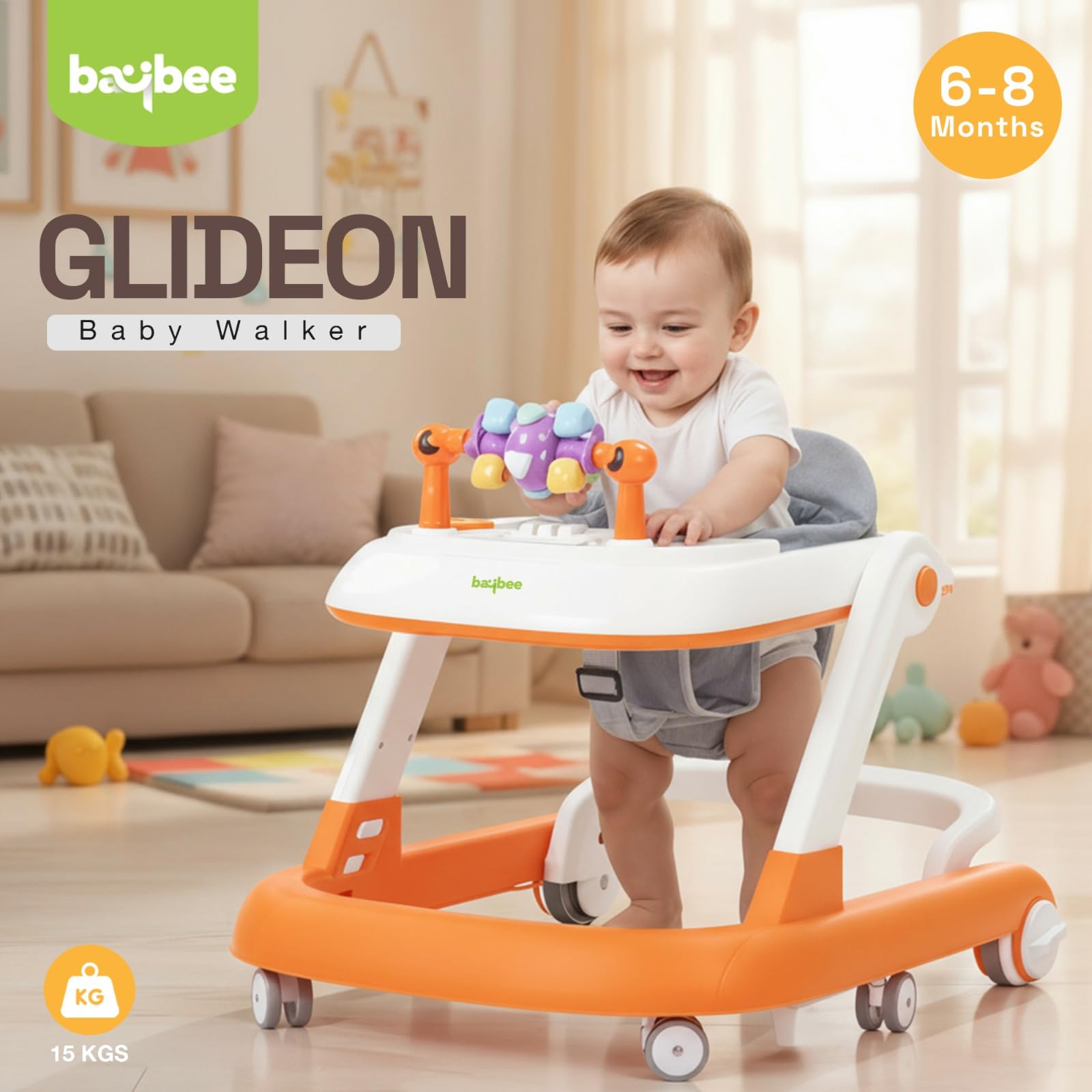 Baybee 2-in-1 Convertible Baby Walker with Musical Toy Bar & Safety Stopper - Image 2