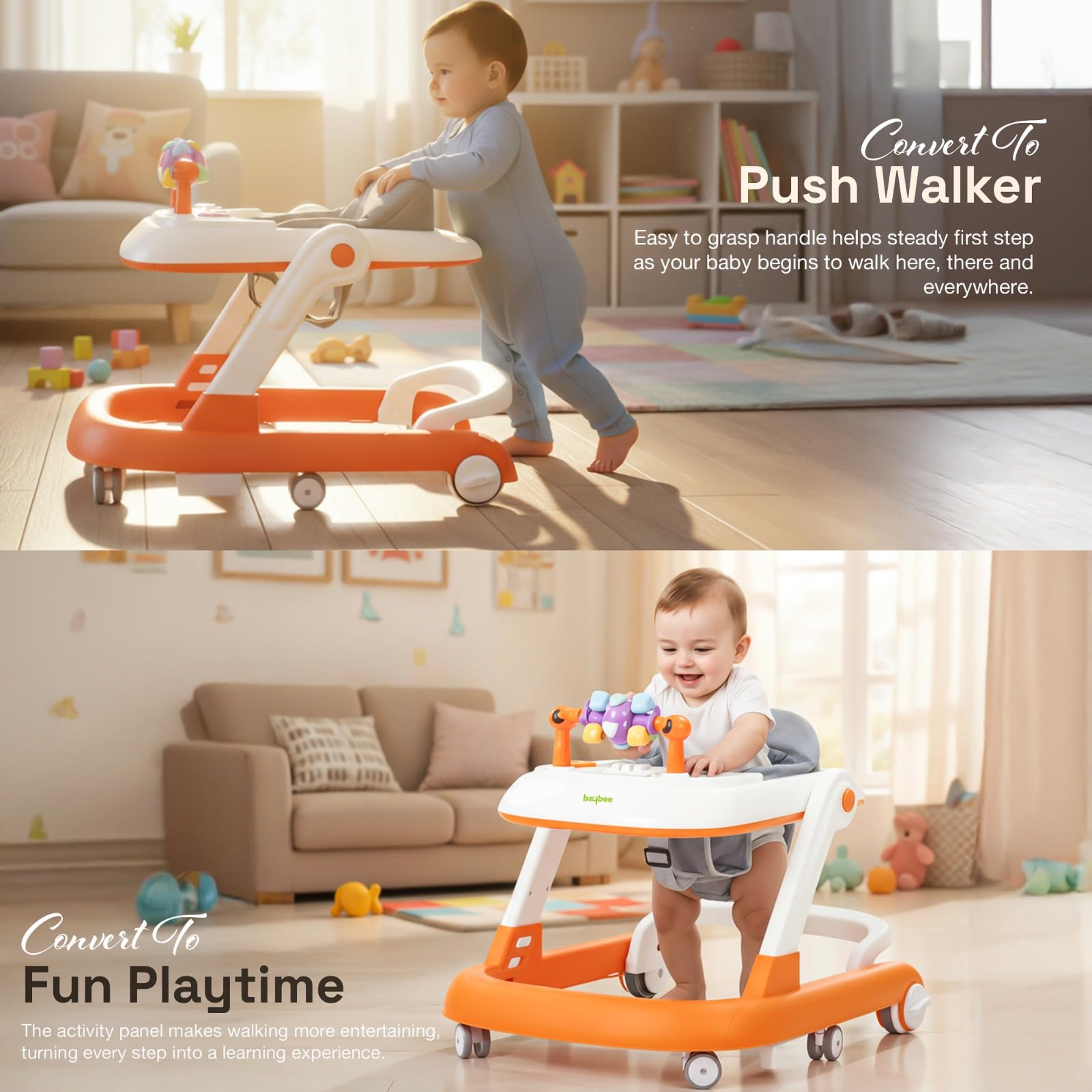Baybee 2-in-1 Convertible Baby Walker with Musical Toy Bar & Safety Stopper - Image 3