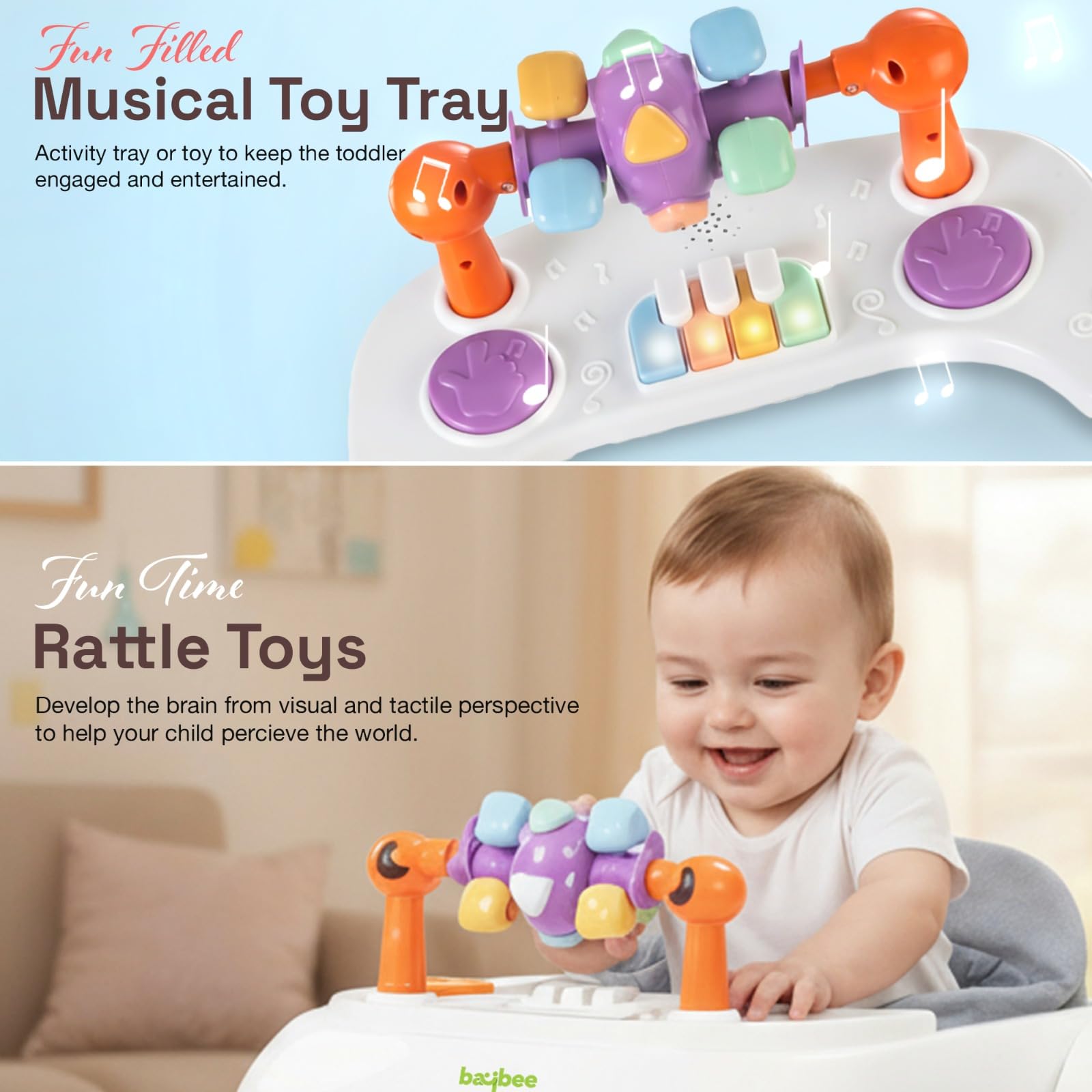 Baybee 2-in-1 Convertible Baby Walker with Musical Toy Bar & Safety Stopper - Image 5