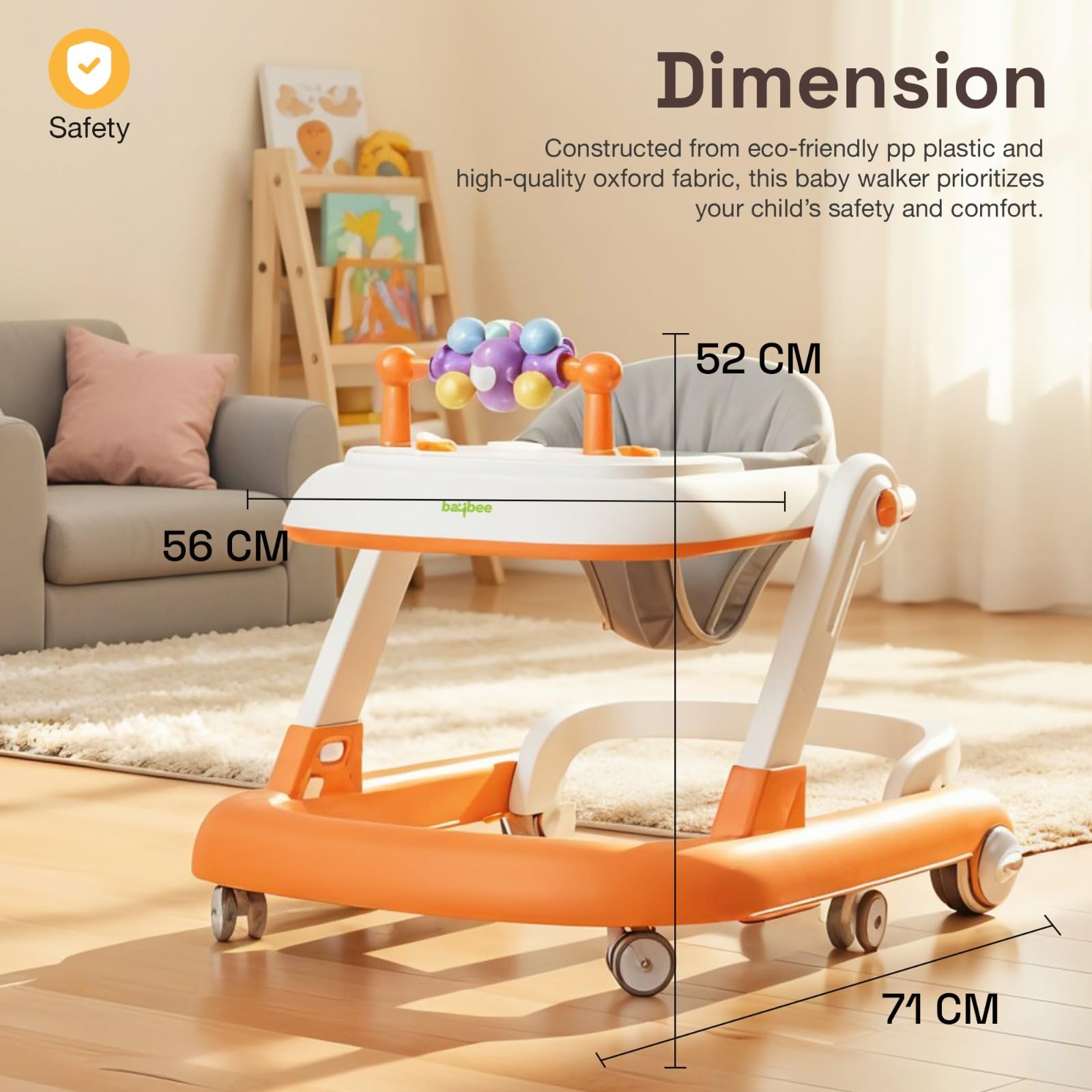 Baybee 2-in-1 Convertible Baby Walker with Musical Toy Bar & Safety Stopper - Image 9
