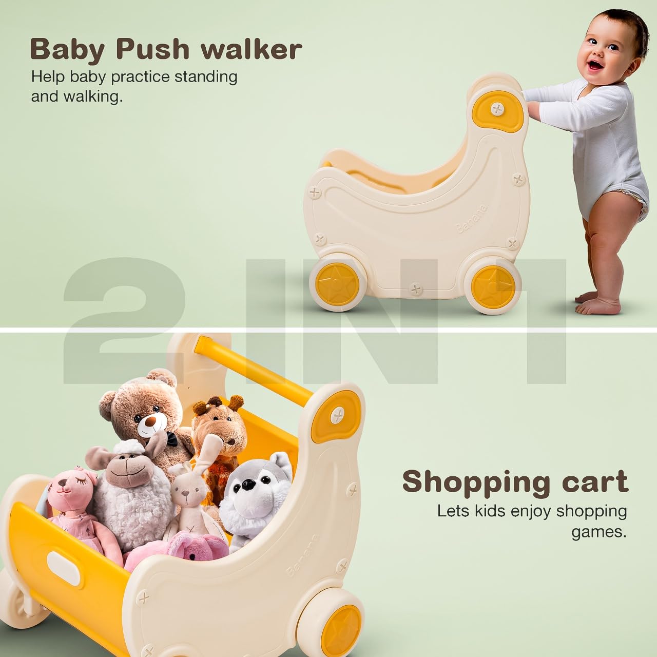 Baybee 2 in 1 Baby Push Walker & Shopping Cart for Kids Items Indoor - Image 3