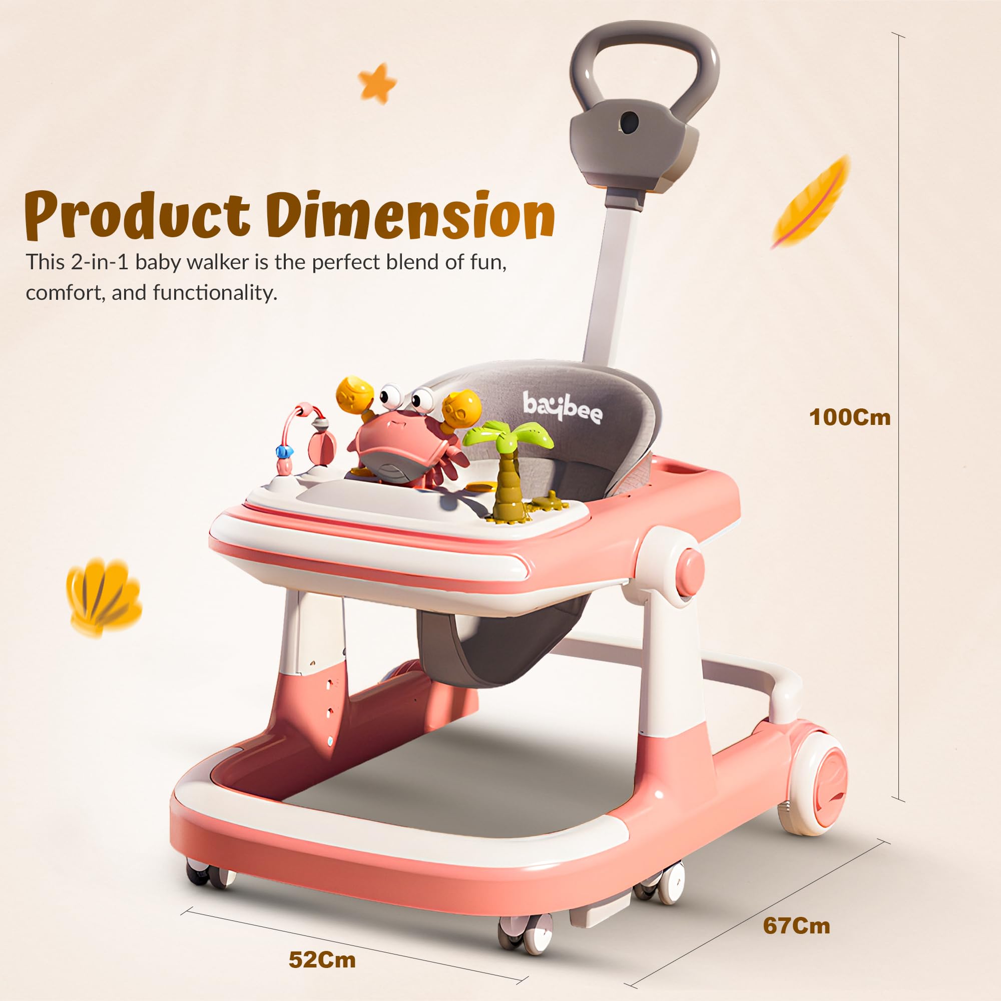 Baybee 3 in 1 Baby Walker for 6-18 Month Baby, Push Walker for Kids with Parental Handle - Image 6