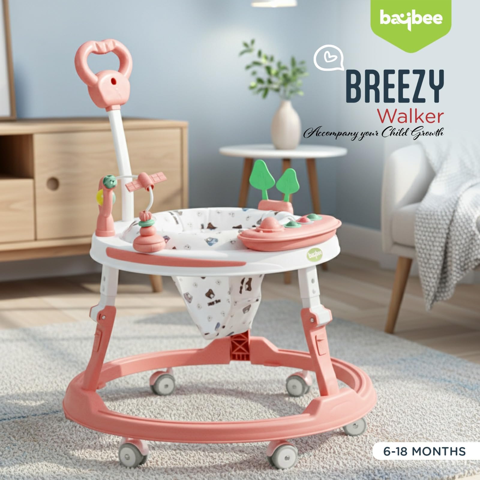 Baybee Breezy 2-in-1 Convertible Baby Walker for 6-18 Months with Rocking Mode - Image 3