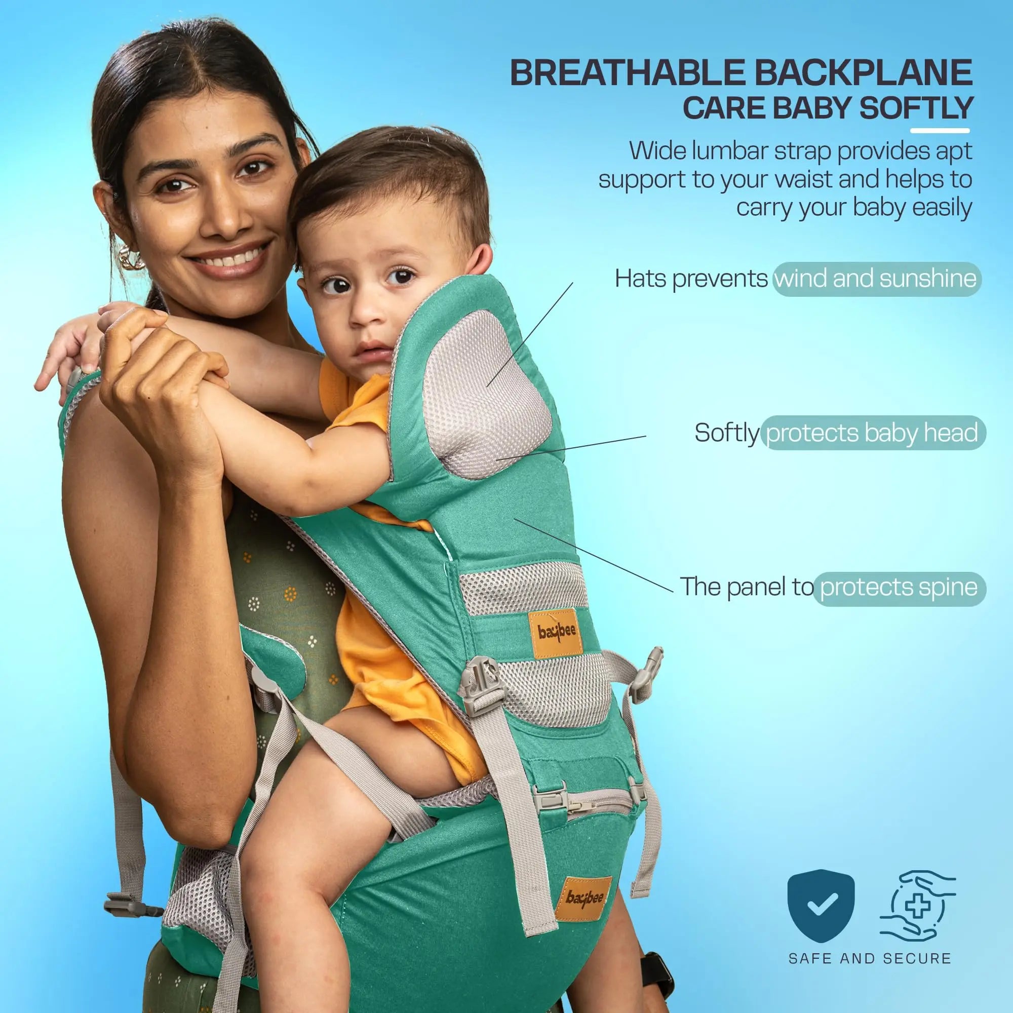 Baybee Ergo+ Hip Seat Baby Carrier with 6 Carry Positions, Baby Carry Sling Front Back Carrier with Safety Belt - Image 6