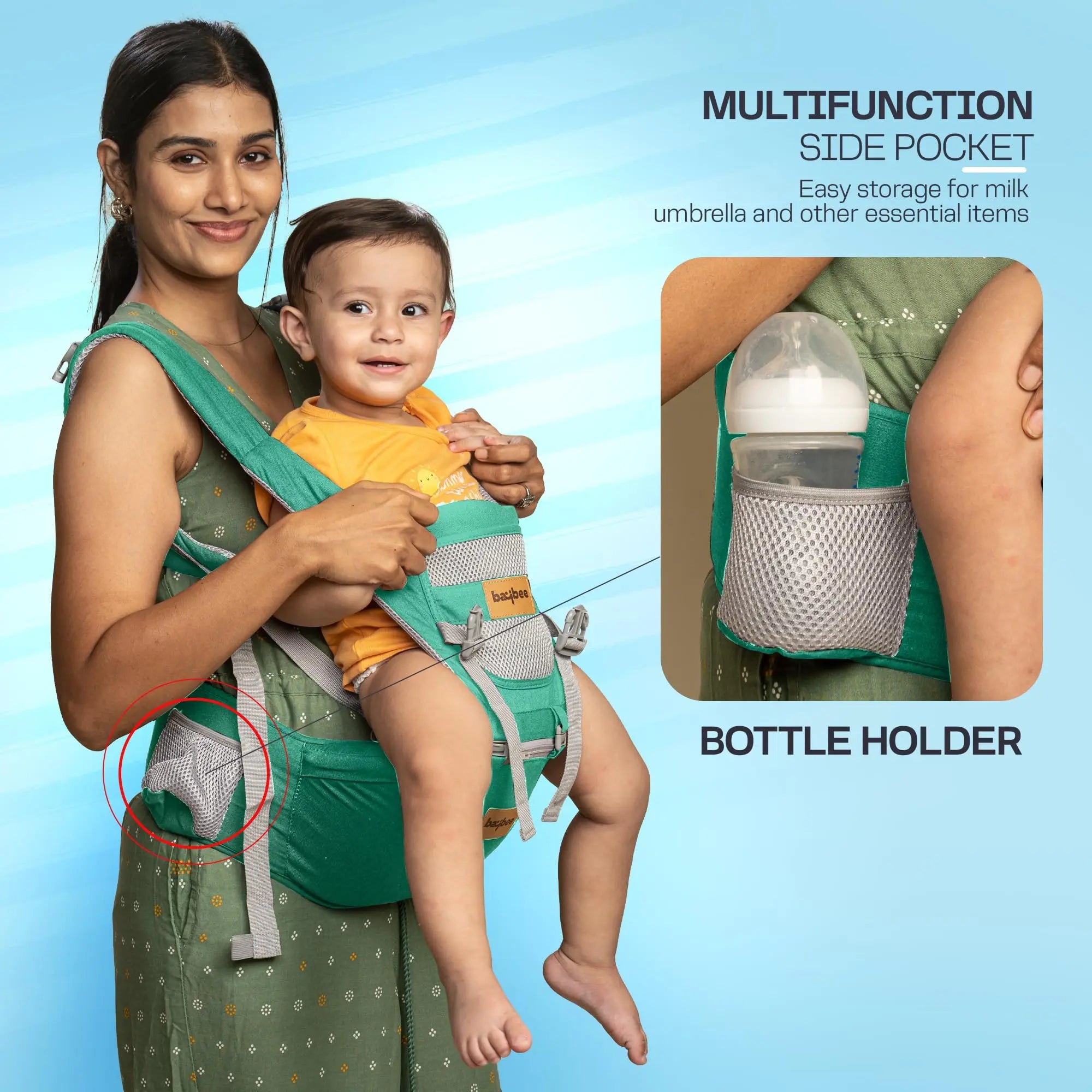 Baybee Ergo+ Hip Seat Baby Carrier with 6 Carry Positions, Baby Carry Sling Front Back Carrier with Safety Belt - Image 7