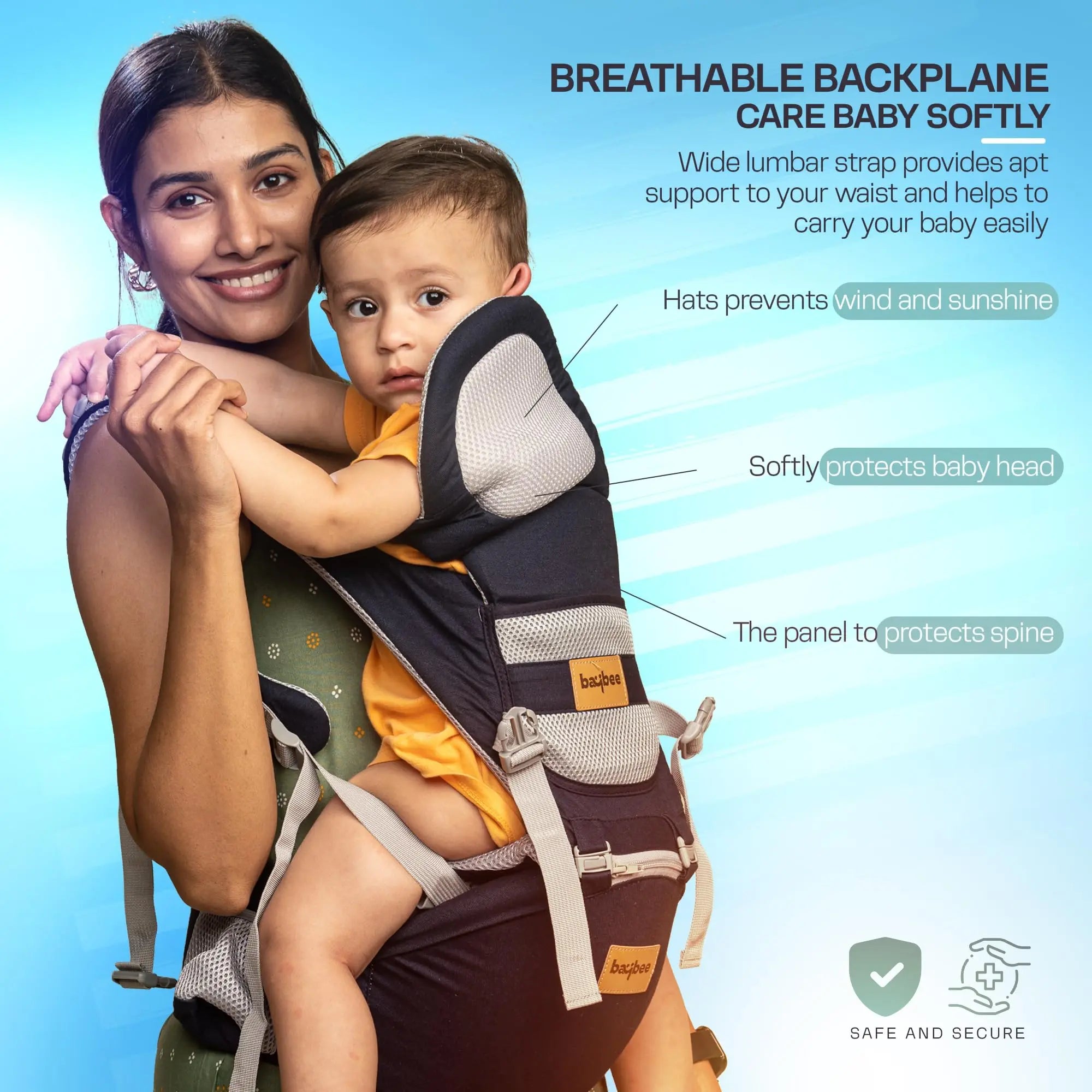 Baybee Ergo+ Hip Seat Baby Carrier with 6 Carry Positions, Baby Carry Sling Front Back Carrier with Safety Belt - Image 14