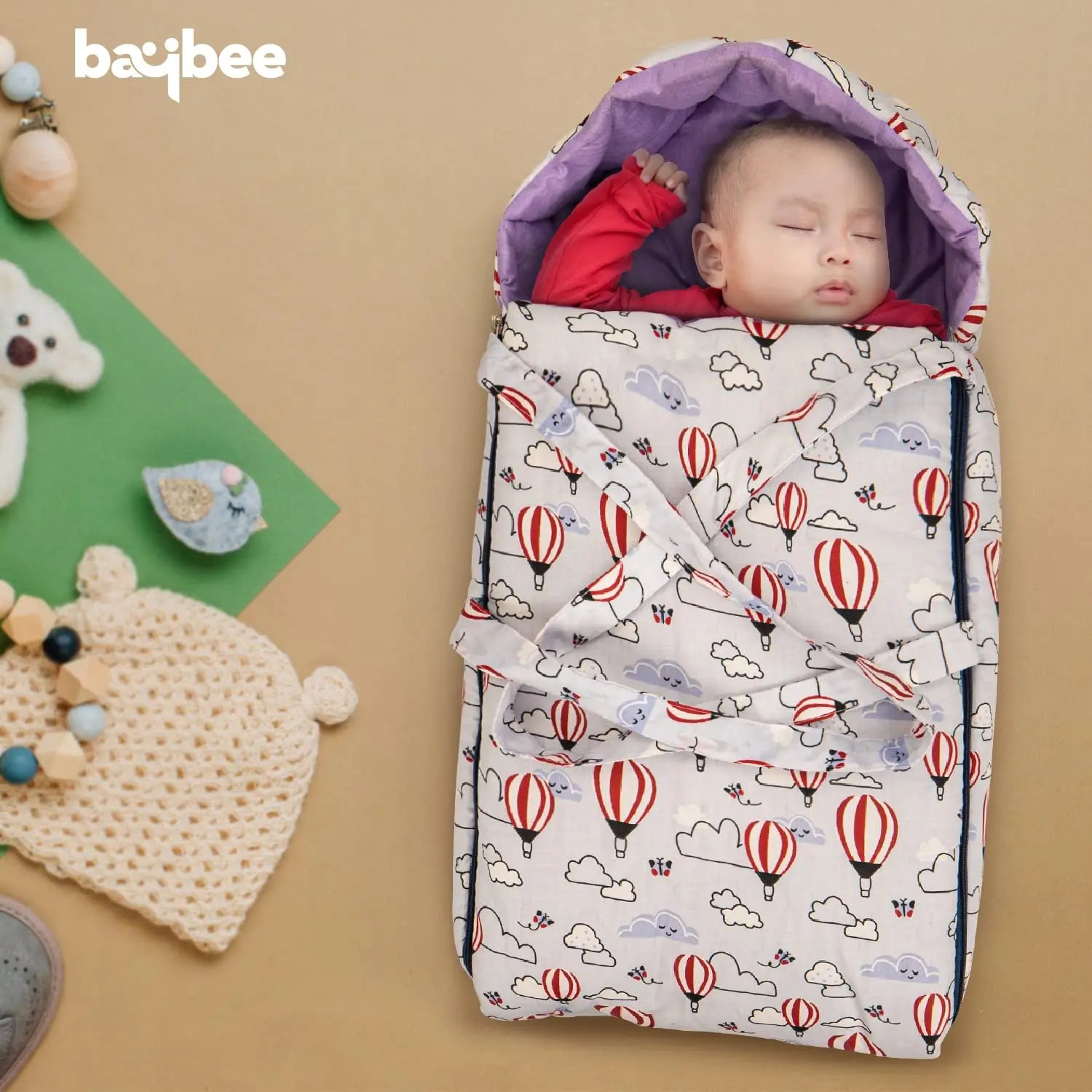 BAYBEE Freya Luxury Casey Sleeping Carry Bag, Cotton Baby Bed Cum Carry Bed, Printed Baby Sleeping Bag for Kids-Infant Portable Bassinet - Image 2