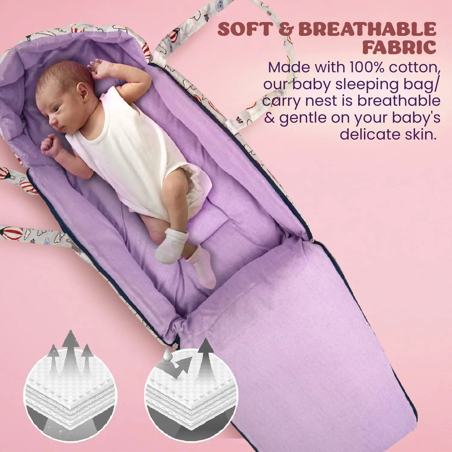 BAYBEE Freya Luxury Casey Sleeping Carry Bag, Cotton Baby Bed Cum Carry Bed, Printed Baby Sleeping Bag for Kids-Infant Portable Bassinet - Image 3