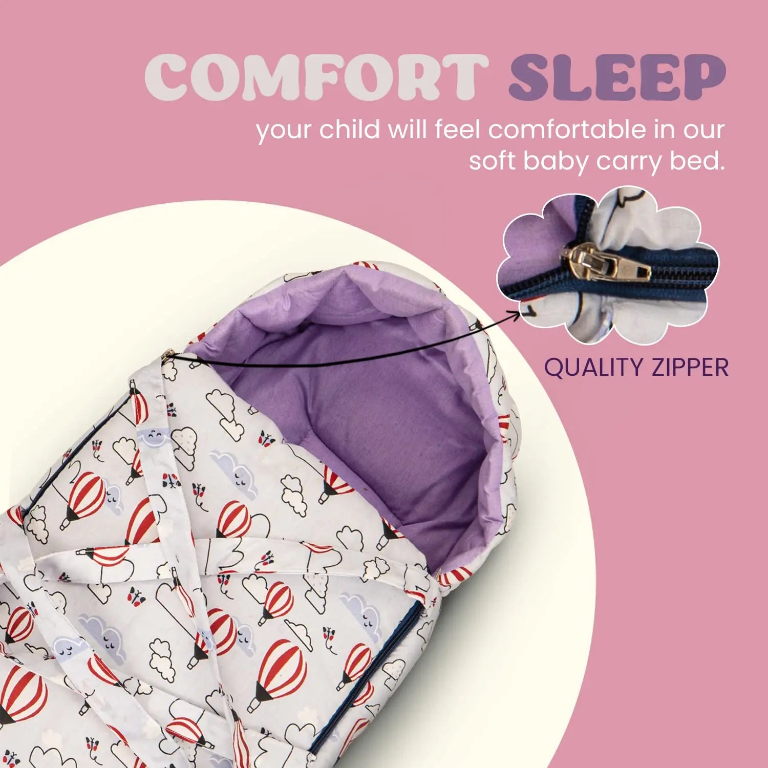 BAYBEE Freya Luxury Casey Sleeping Carry Bag, Cotton Baby Bed Cum Carry Bed, Printed Baby Sleeping Bag for Kids-Infant Portable Bassinet - Image 4