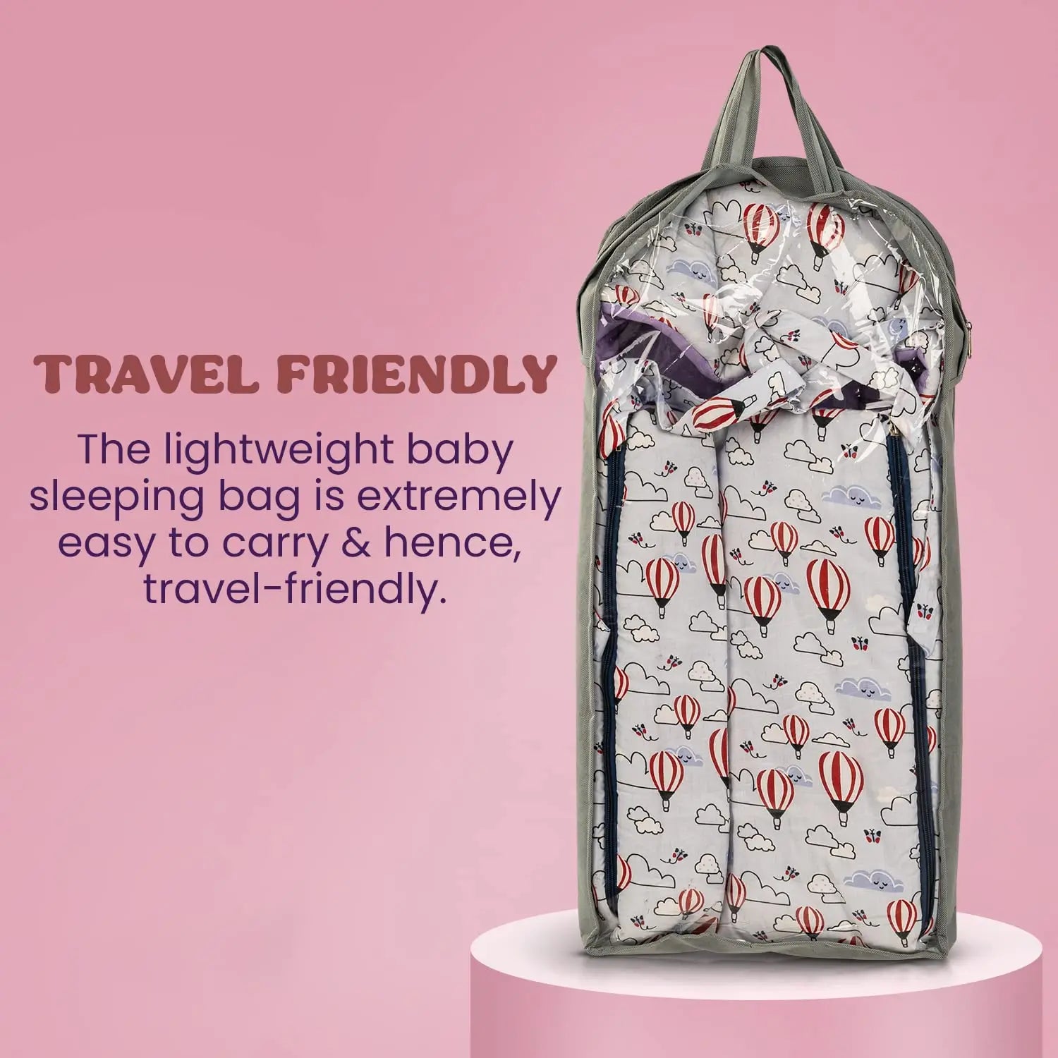 BAYBEE Freya Luxury Casey Sleeping Carry Bag, Cotton Baby Bed Cum Carry Bed, Printed Baby Sleeping Bag for Kids-Infant Portable Bassinet - Image 5