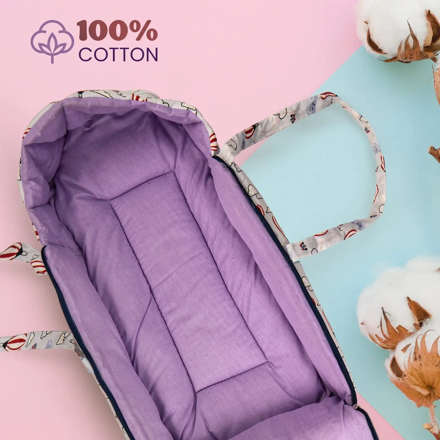 BAYBEE Freya Luxury Casey Sleeping Carry Bag, Cotton Baby Bed Cum Carry Bed, Printed Baby Sleeping Bag for Kids-Infant Portable Bassinet - Image 6