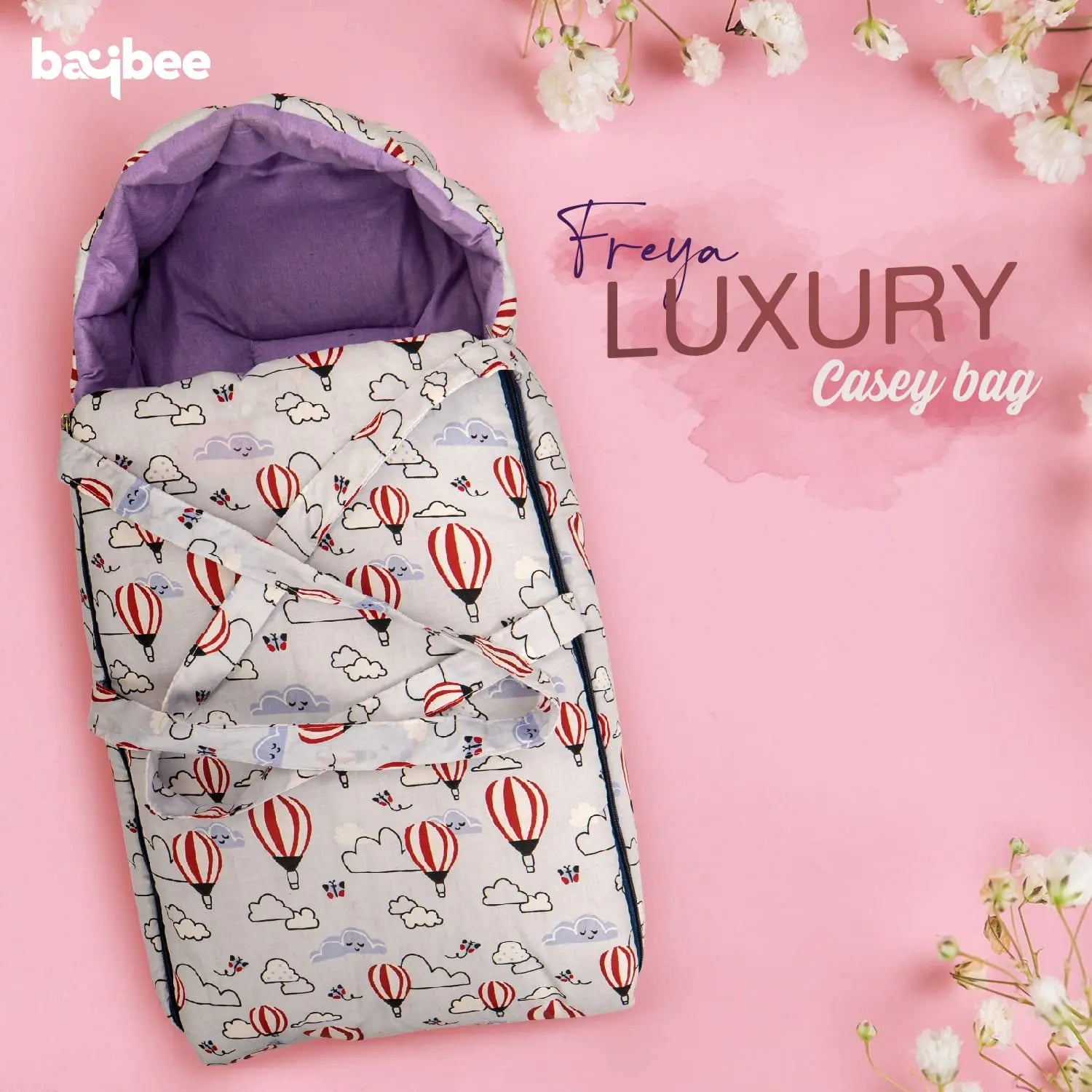 BAYBEE Freya Luxury Casey Sleeping Carry Bag, Cotton Baby Bed Cum Carry Bed, Printed Baby Sleeping Bag for Kids-Infant Portable Bassinet - Image 7