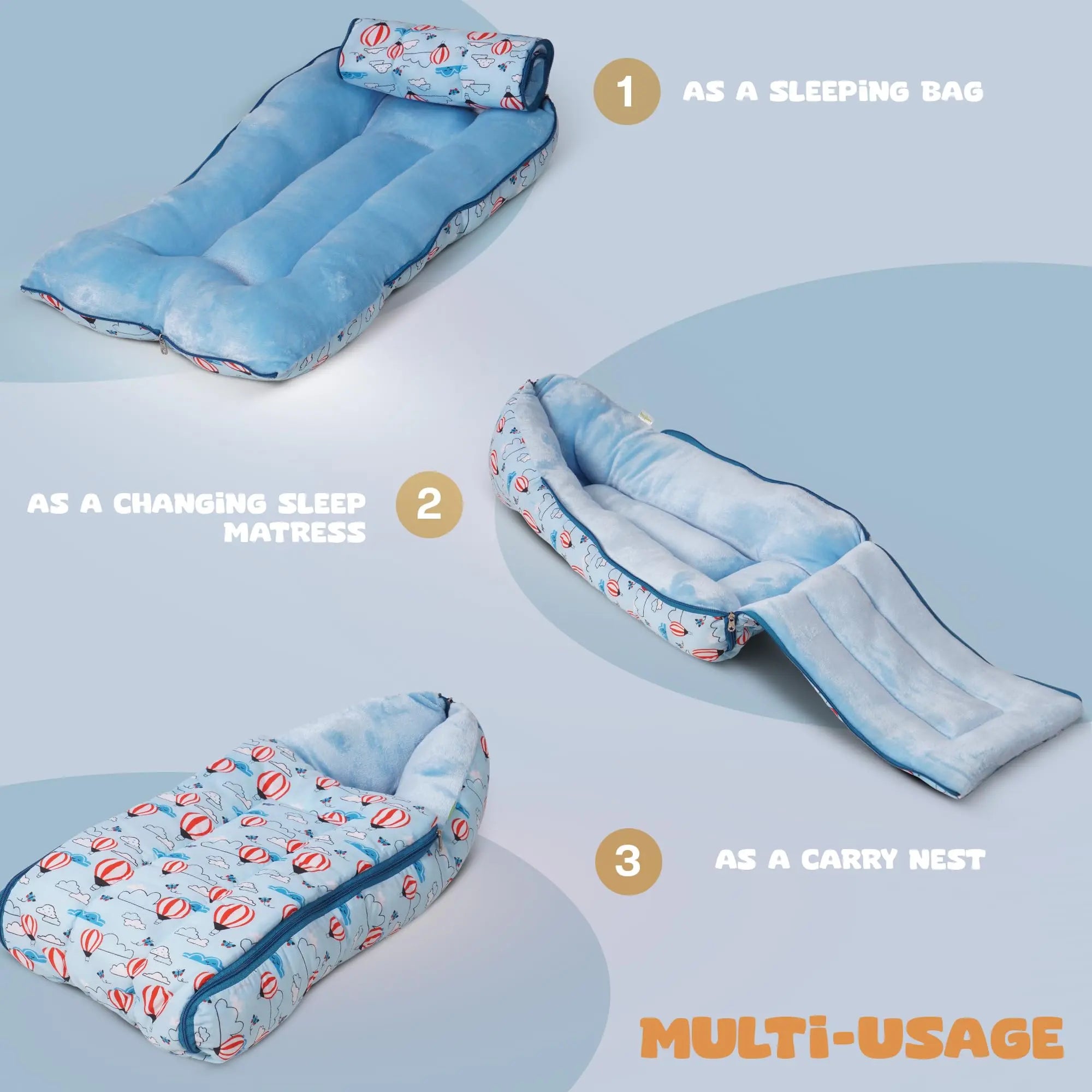 Baybee 3 in 1 Velvet Cotton Baby Bed Carry Bed - Image 3