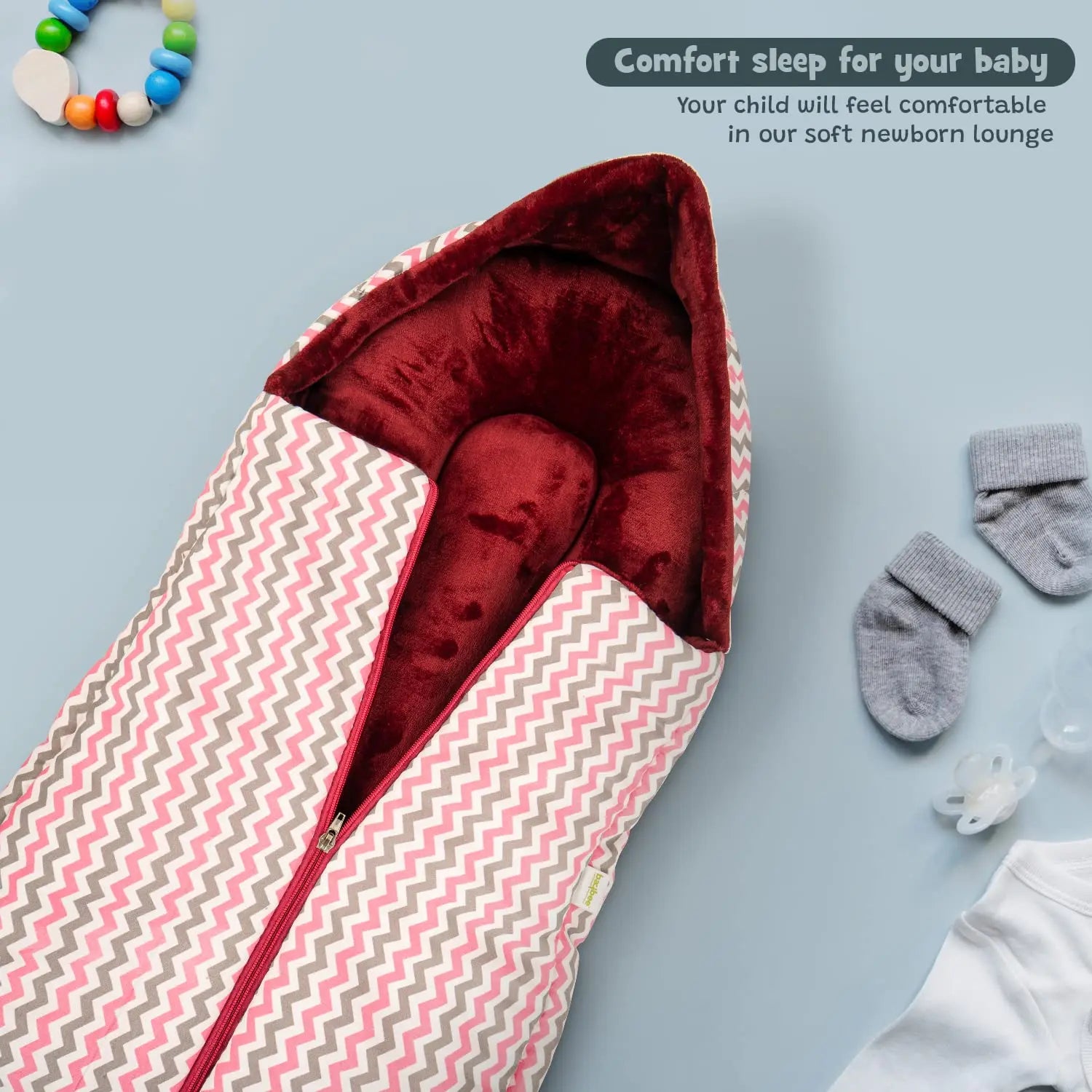Baybee 3 in 1 Velvet Cotton Baby Bed Cum Carry Bed, Printed Baby Sleeping Bag-Baby Bed - Image 2