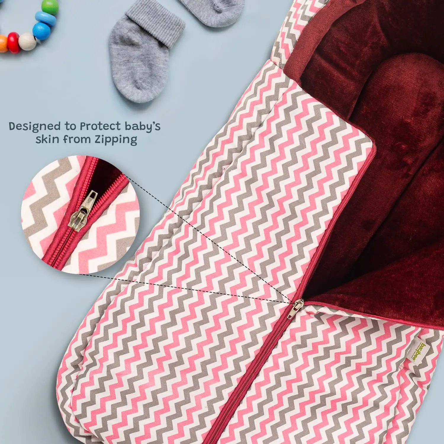 Baybee 3 in 1 Velvet Cotton Baby Bed Cum Carry Bed, Printed Baby Sleeping Bag-Baby Bed - Image 4