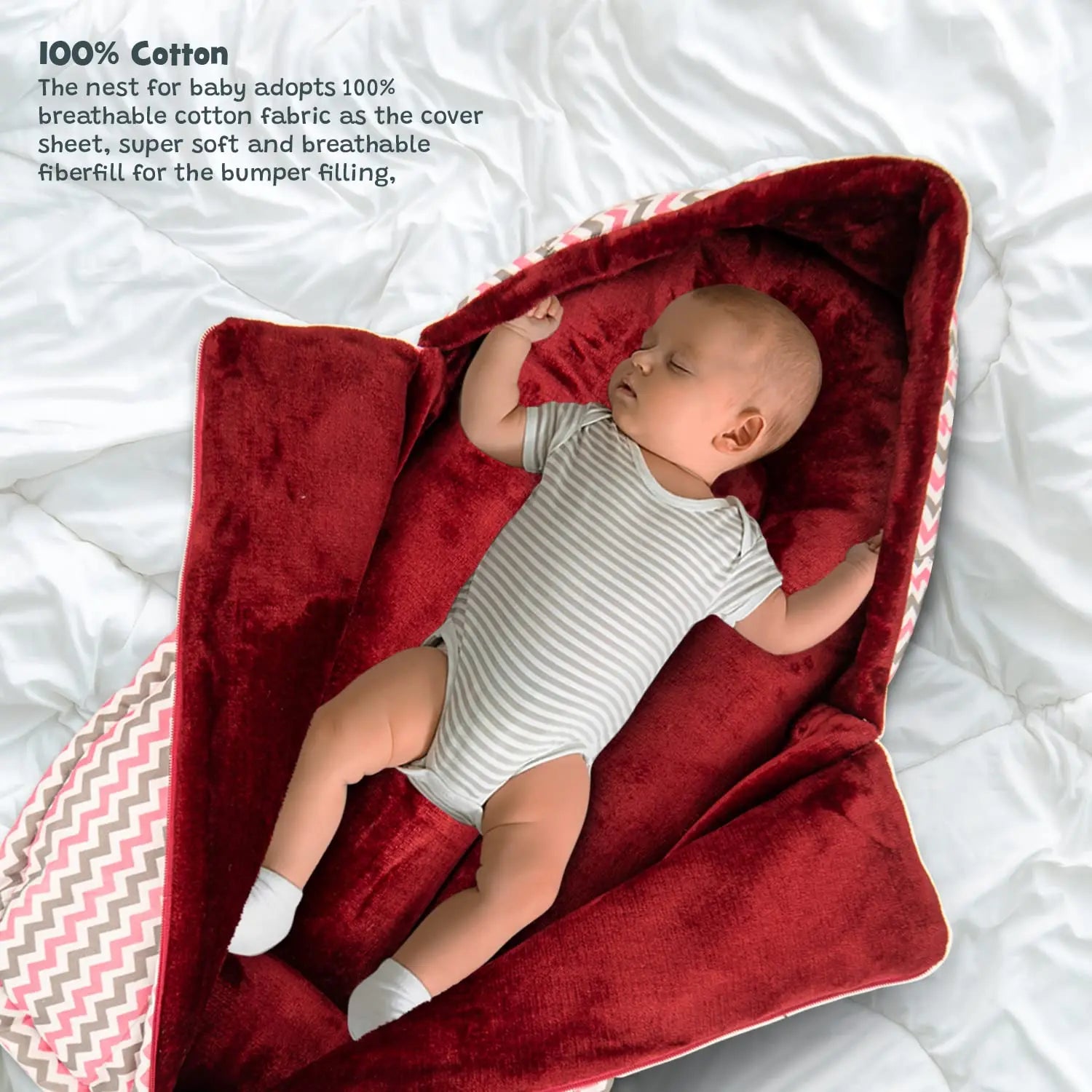 Baybee 3 in 1 Velvet Cotton Baby Bed Cum Carry Bed, Printed Baby Sleeping Bag-Baby Bed - Image 5