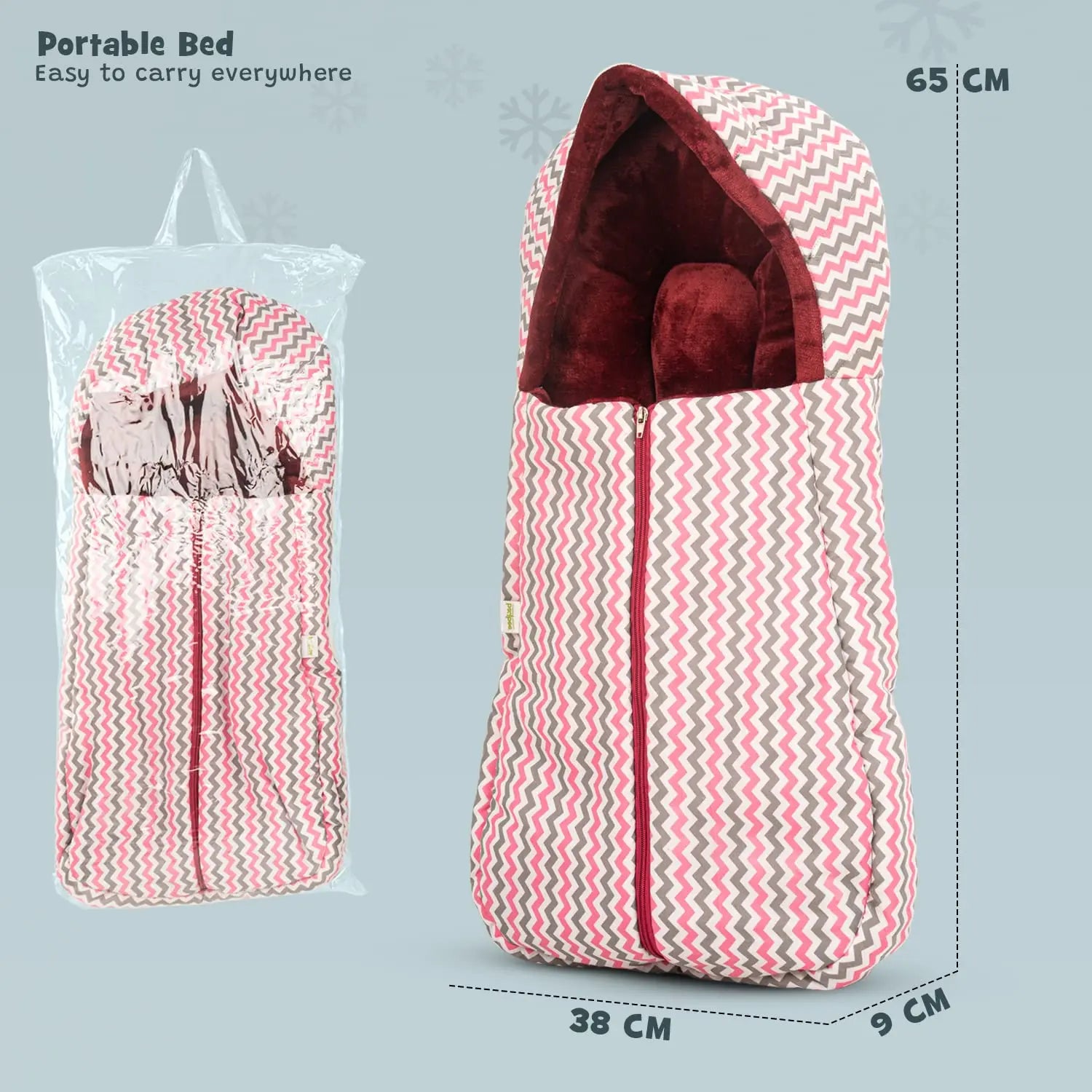 Baybee 3 in 1 Velvet Cotton Baby Bed Cum Carry Bed, Printed Baby Sleeping Bag-Baby Bed - Image 8