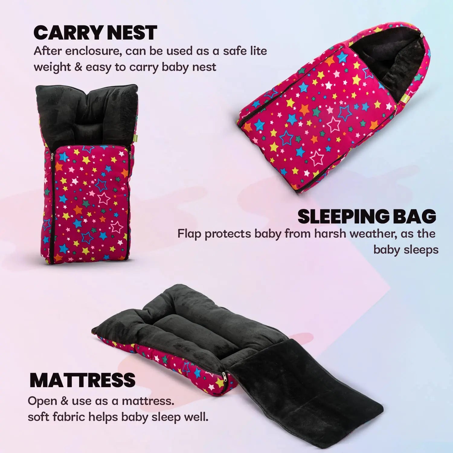 Baybee 3 in 1 Velvet Cotton Baby Bed Cum Carry Bed, Printed Baby Sleeping Bag-Baby Bed - Image 26