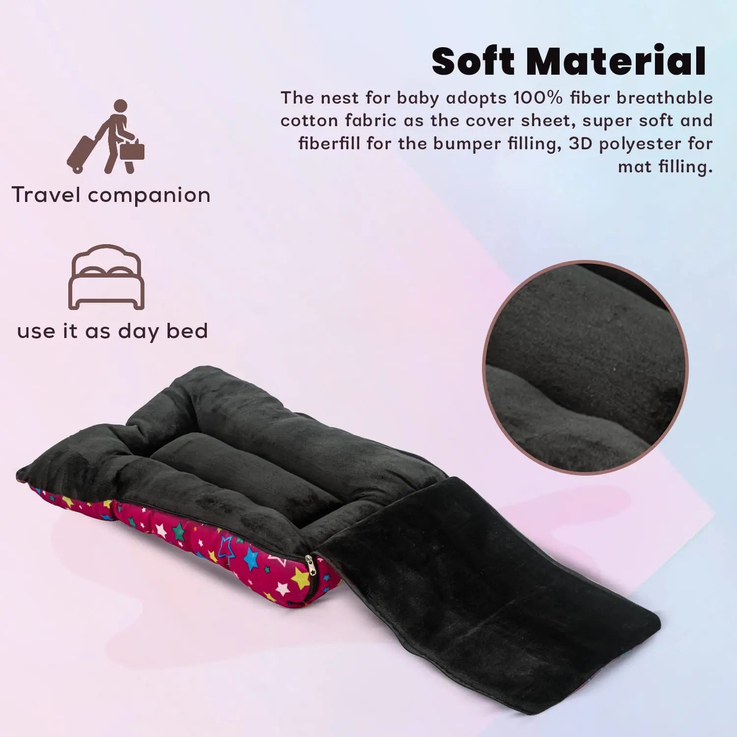 Baybee 3 in 1 Velvet Cotton Baby Bed Cum Carry Bed, Printed Baby Sleeping Bag-Baby Bed - Image 28