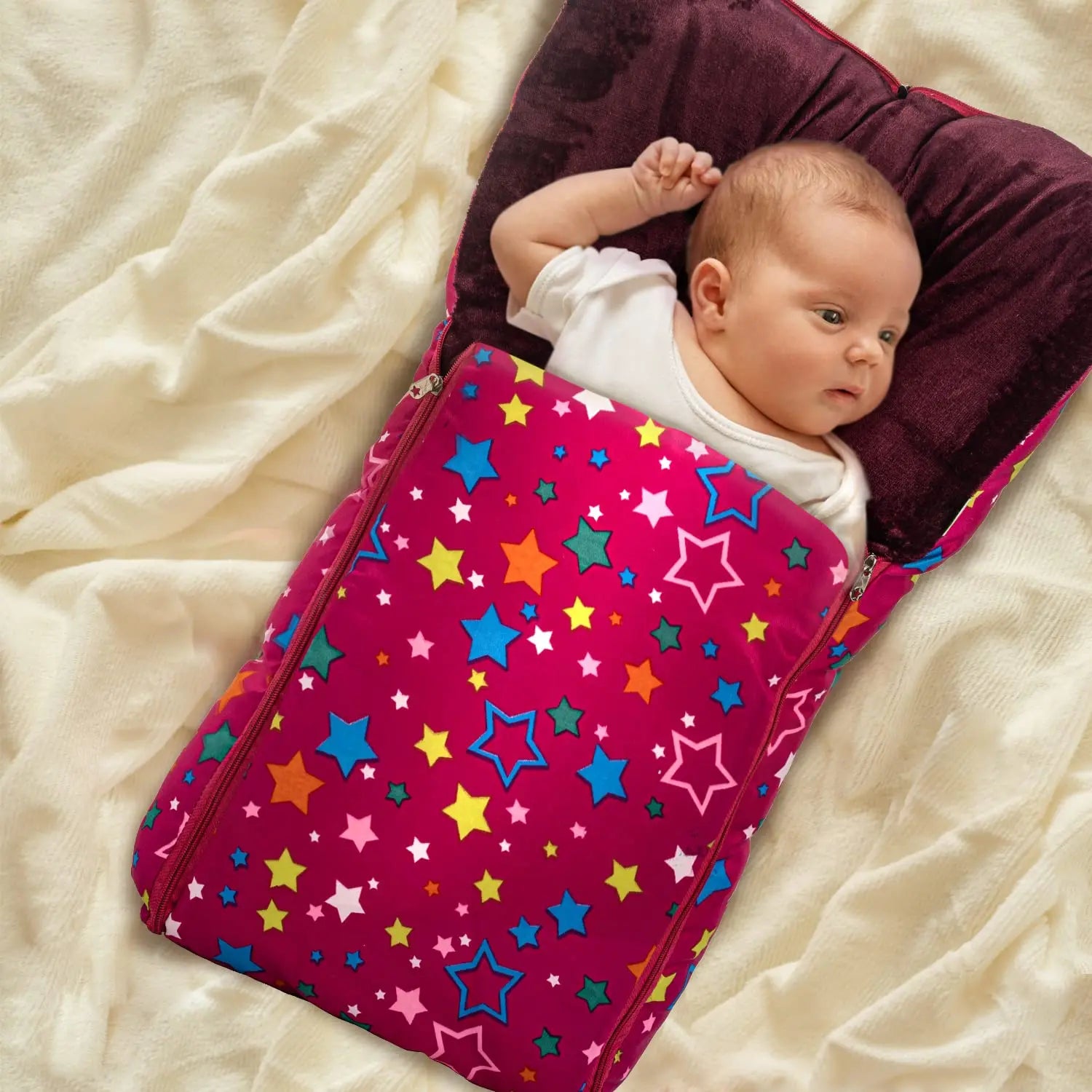 Baybee 3 in 1 Velvet Cotton Baby Bed Cum Carry Bed, Printed Baby Sleeping Bag-Baby Bed - Image 30
