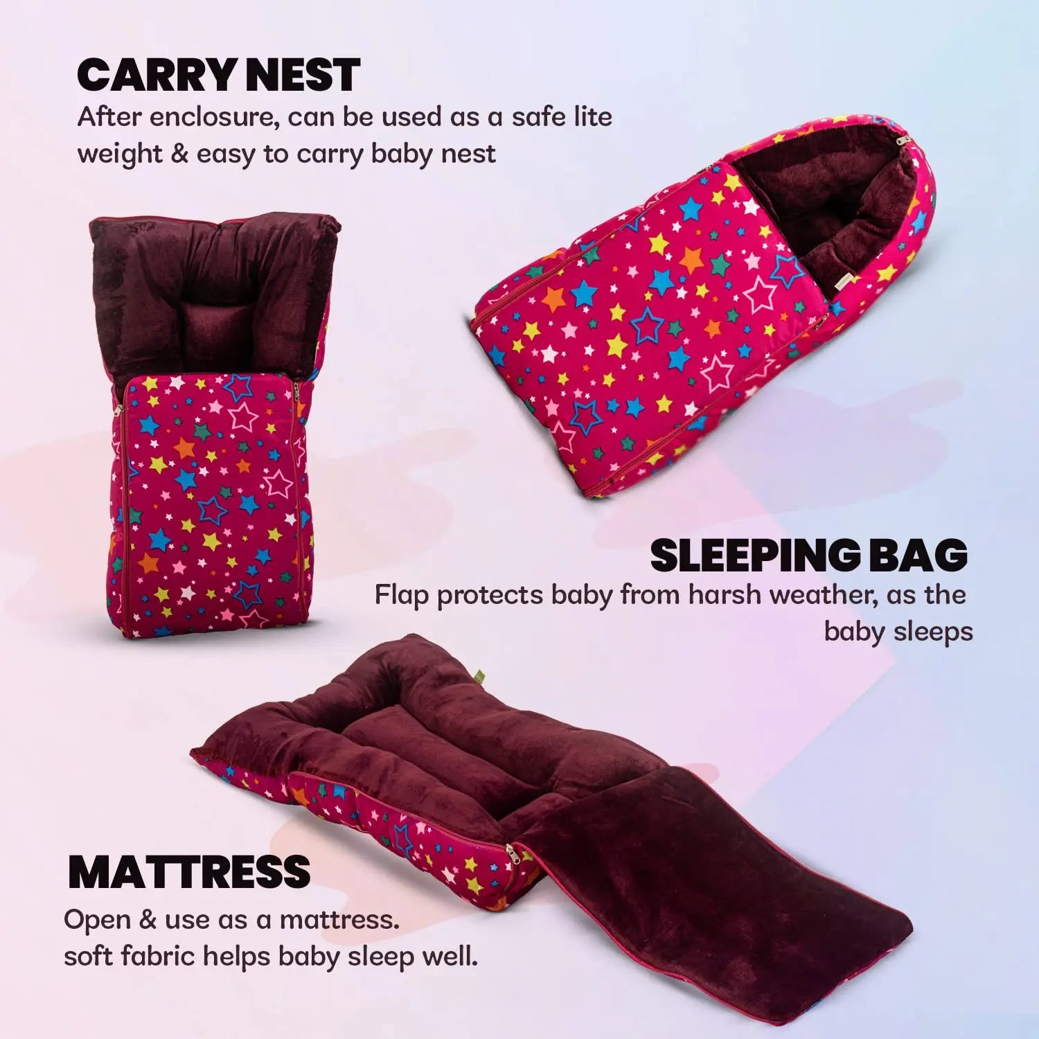 Baybee 3 in 1 Velvet Cotton Baby Bed Cum Carry Bed, Printed Baby Sleeping Bag-Baby Bed - Image 32