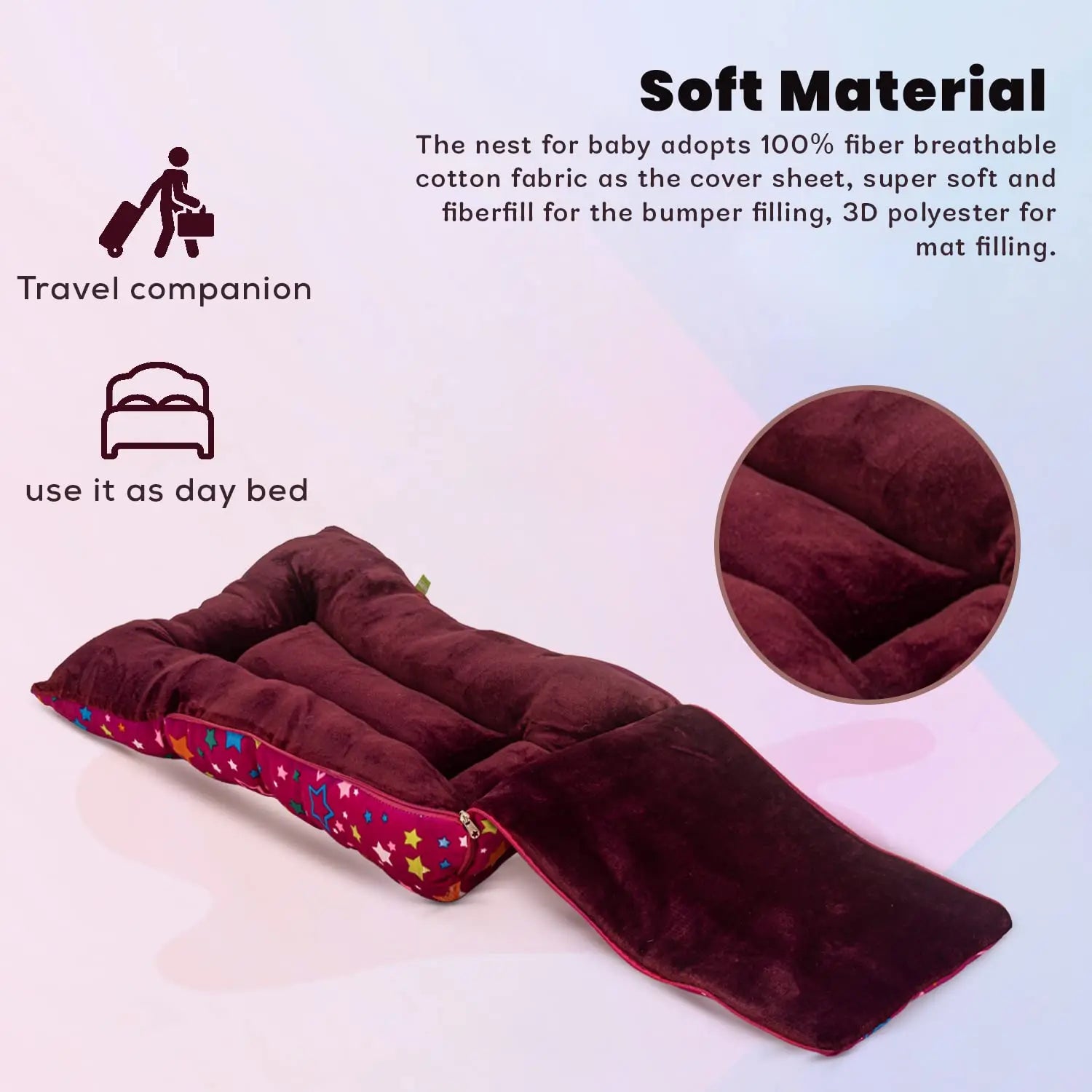 Baybee 3 in 1 Velvet Cotton Baby Bed Cum Carry Bed, Printed Baby Sleeping Bag-Baby Bed - Image 34