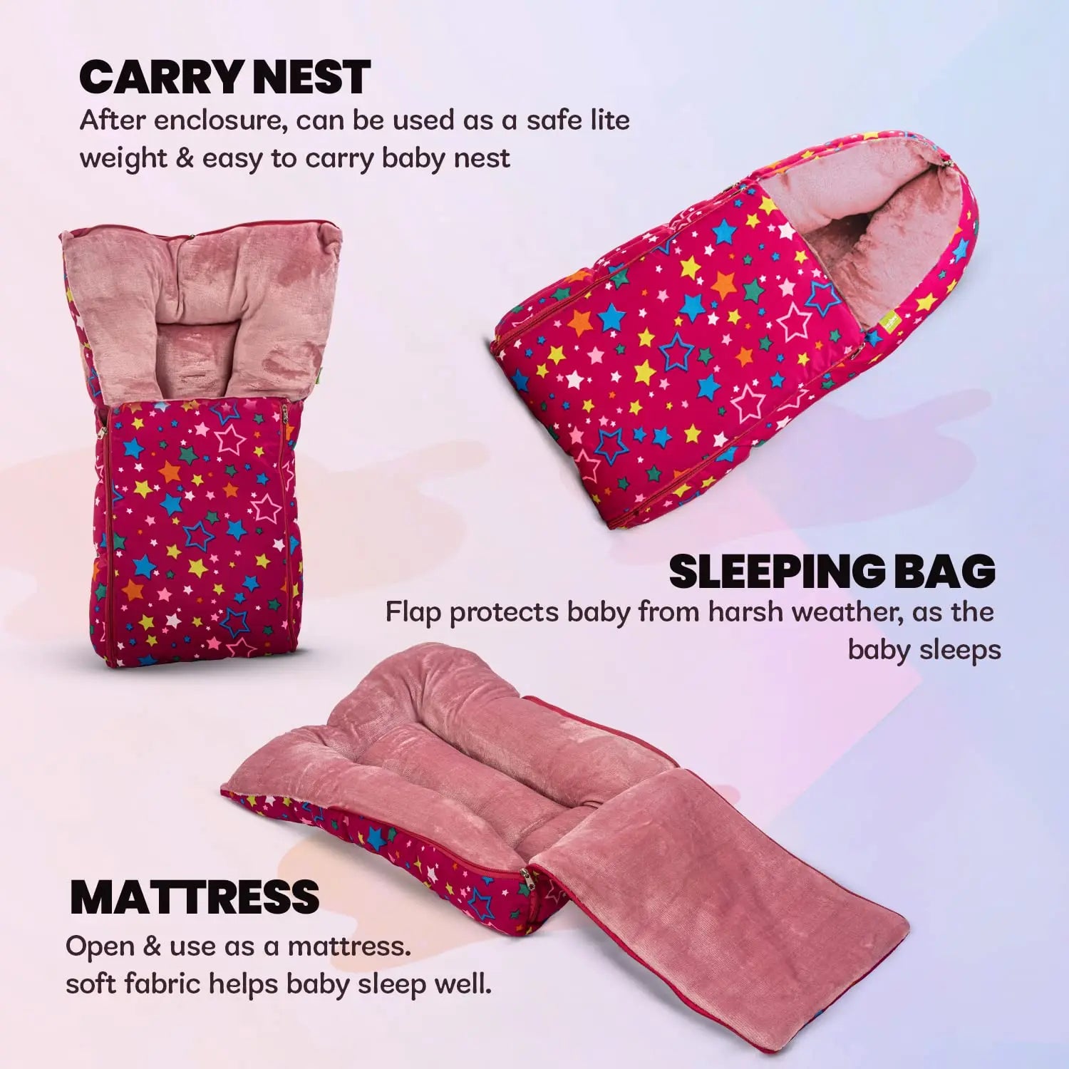 Baybee 3 in 1 Velvet Cotton Baby Bed Cum Carry Bed, Printed Baby Sleeping Bag-Baby Bed - Image 39
