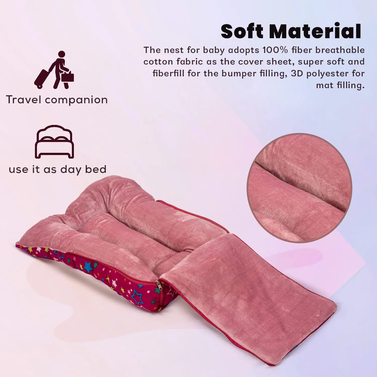 Baybee 3 in 1 Velvet Cotton Baby Bed Cum Carry Bed, Printed Baby Sleeping Bag-Baby Bed - Image 41