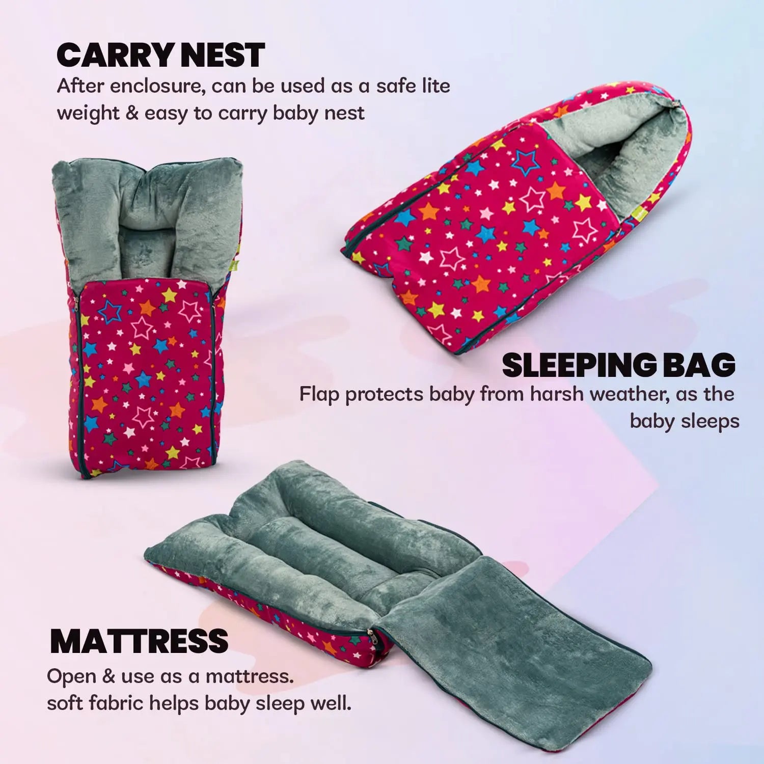 Baybee 3 in 1 Velvet Cotton Baby Bed Cum Carry Bed, Printed Baby Sleeping Bag-Baby Bed - Image 46