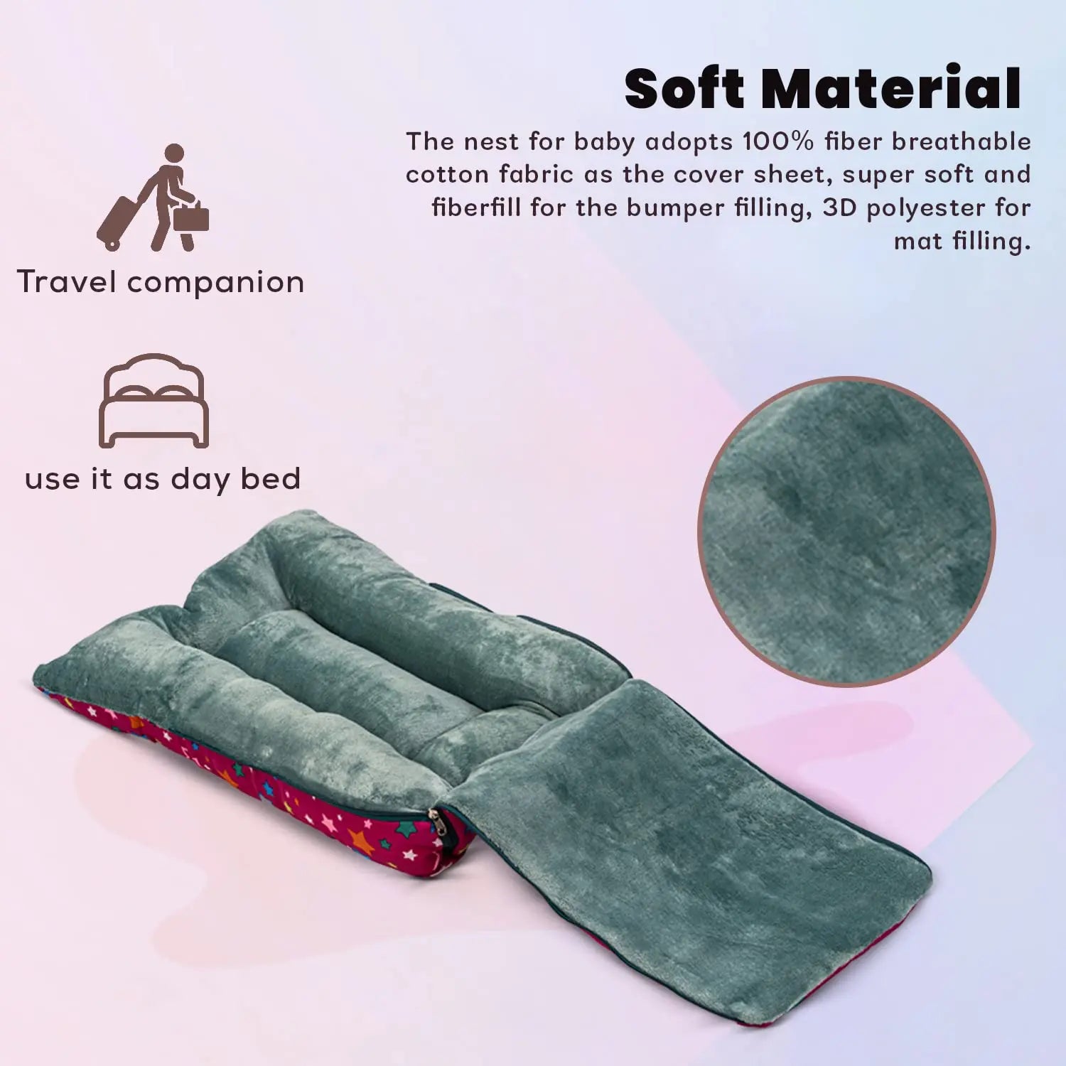 Baybee 3 in 1 Velvet Cotton Baby Bed Cum Carry Bed, Printed Baby Sleeping Bag-Baby Bed - Image 48