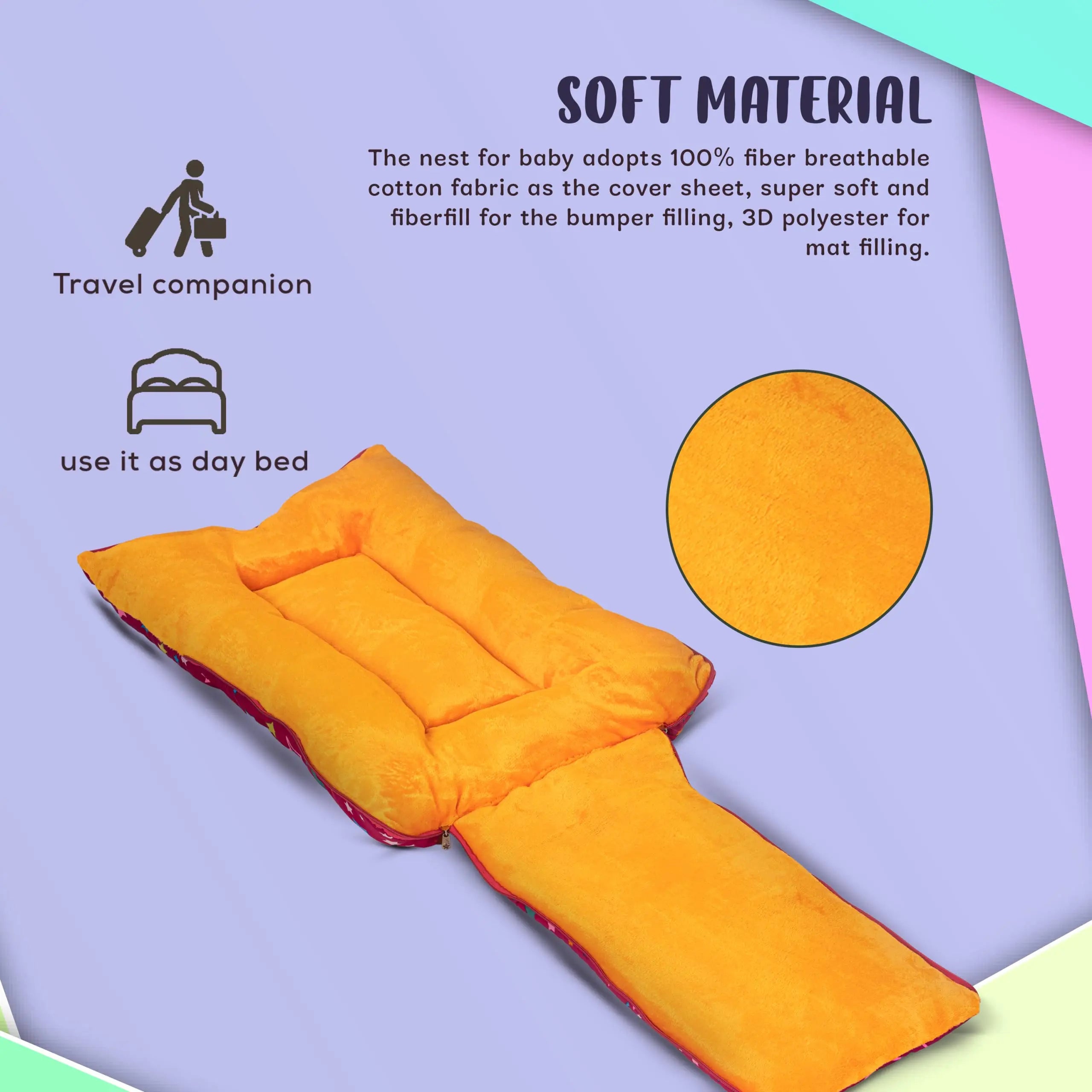Baybee 3 in 1 Velvet Cotton Baby Bed Cum Carry Bed, Printed Baby Sleeping Bag-Baby Bed - Image 52