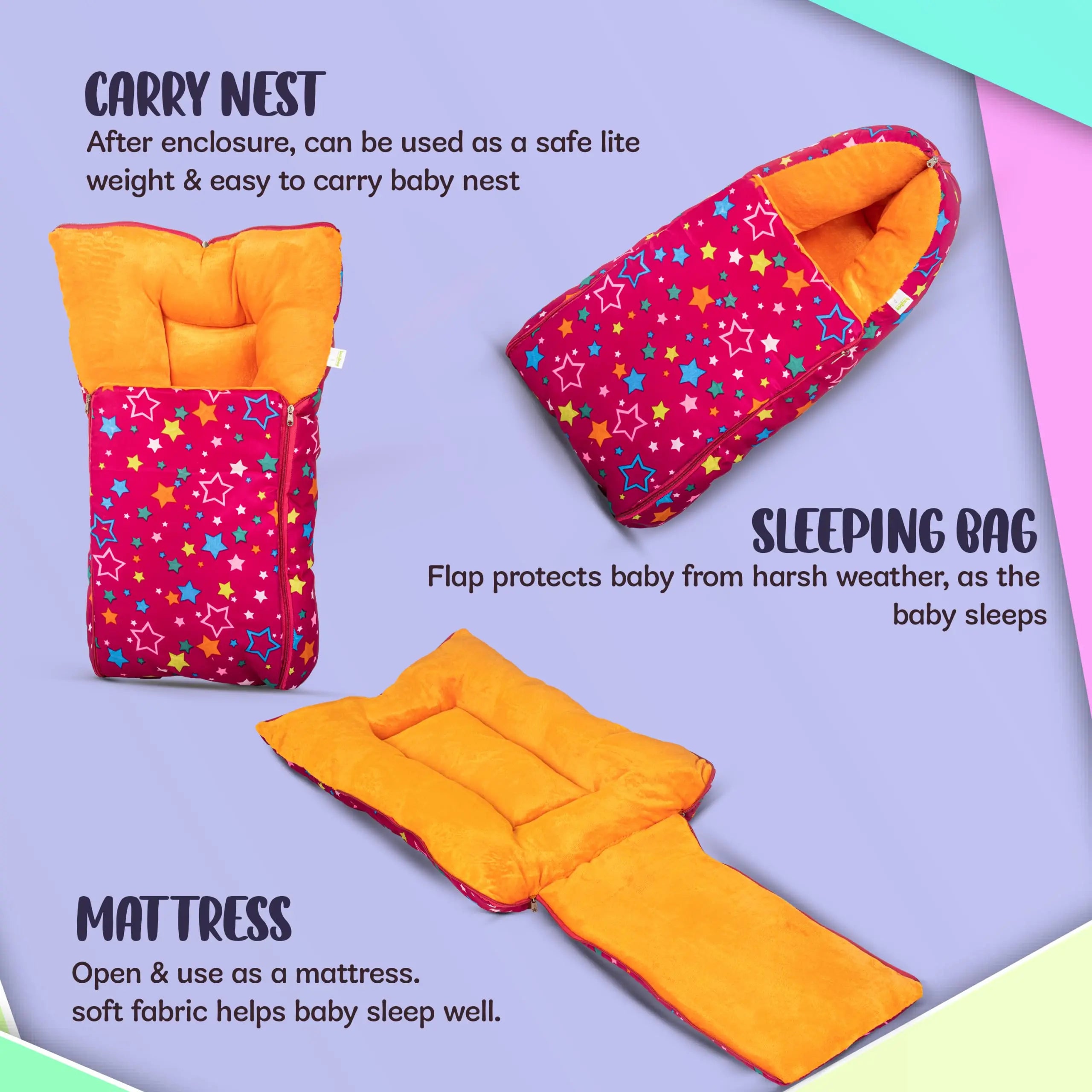 Baybee 3 in 1 Velvet Cotton Baby Bed Cum Carry Bed, Printed Baby Sleeping Bag-Baby Bed - Image 53