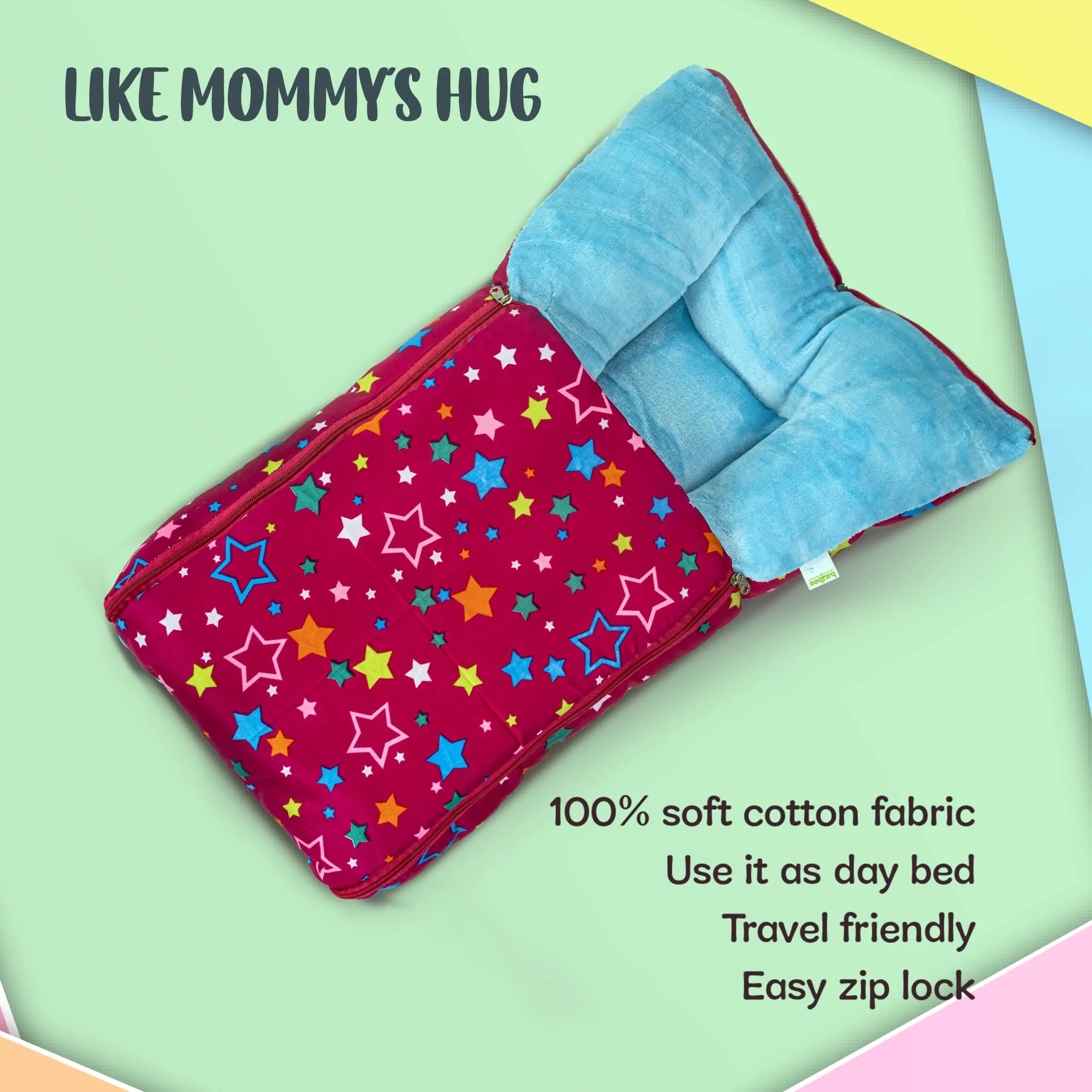 Baybee 3 in 1 Velvet Cotton Baby Bed Cum Carry Bed, Printed Baby Sleeping Bag-Baby Bed - Image 57