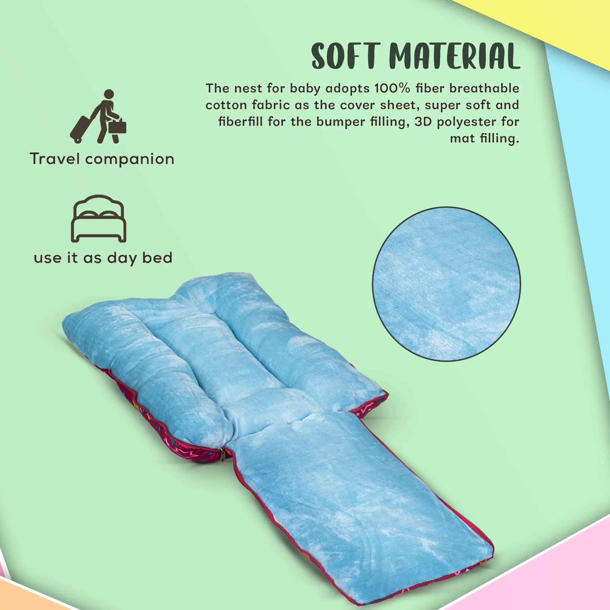 Baybee 3 in 1 Velvet Cotton Baby Bed Cum Carry Bed, Printed Baby Sleeping Bag-Baby Bed - Image 58