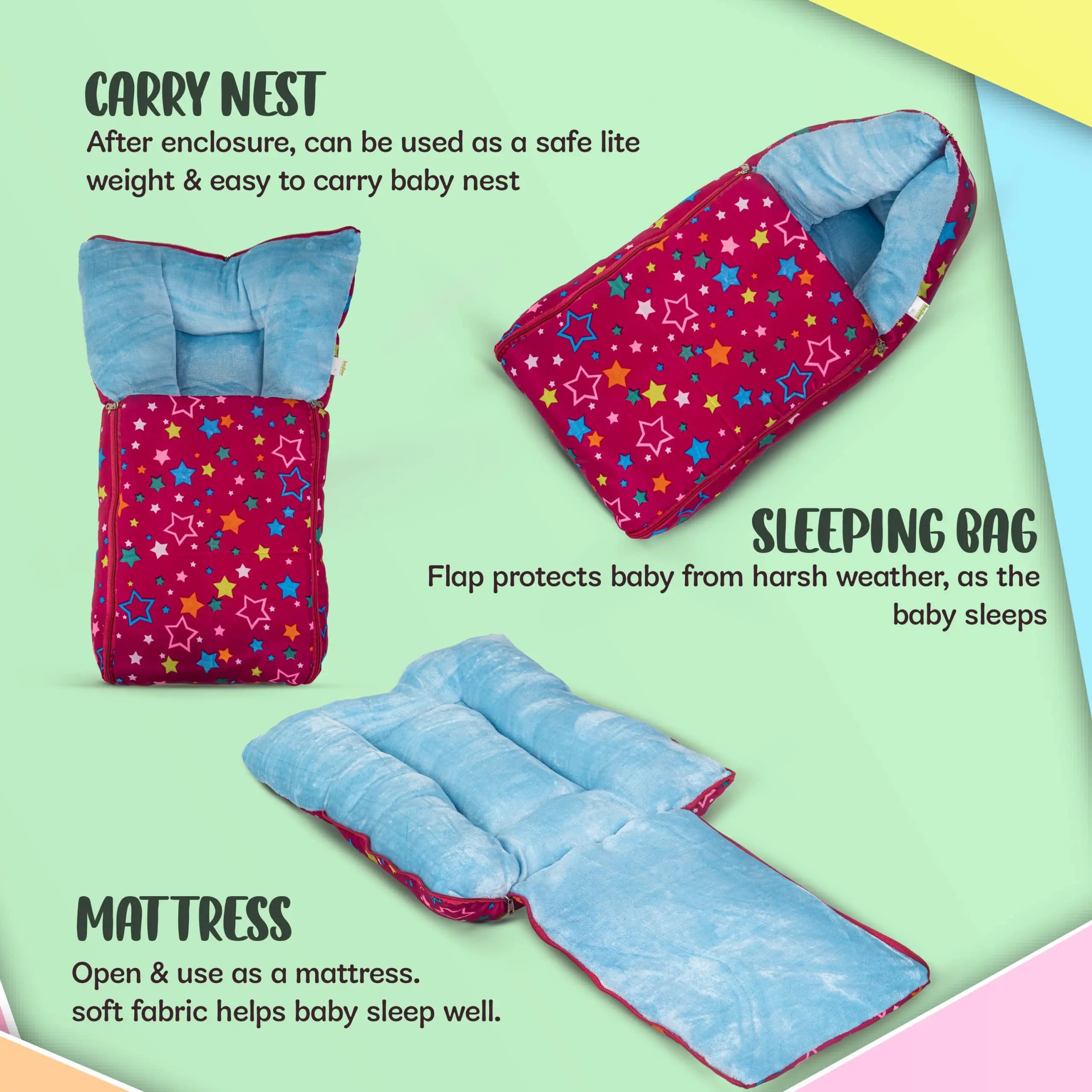 Baybee 3 in 1 Velvet Cotton Baby Bed Cum Carry Bed, Printed Baby Sleeping Bag-Baby Bed - Image 59