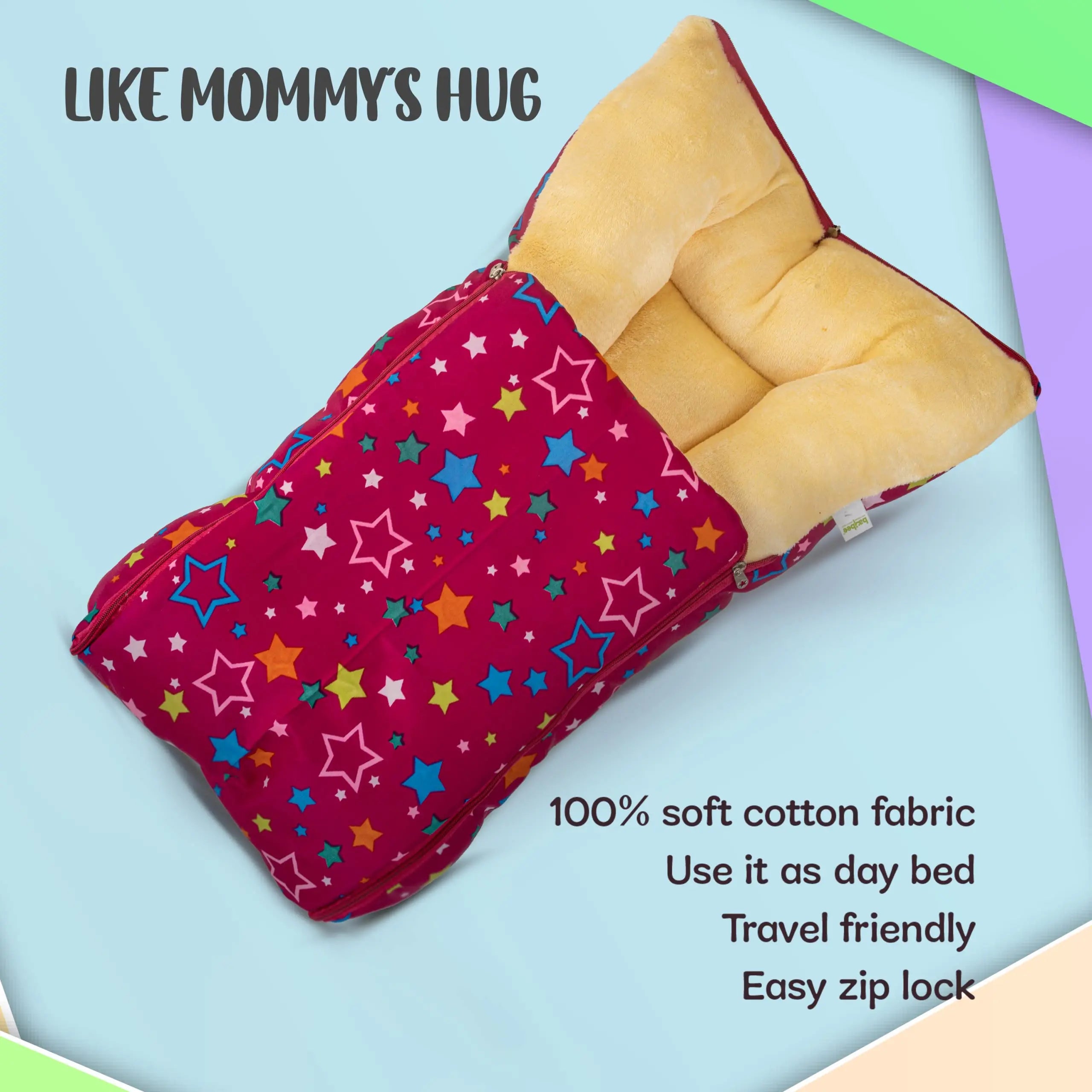 Baybee 3 in 1 Velvet Cotton Baby Bed Cum Carry Bed, Printed Baby Sleeping Bag-Baby Bed - Image 63