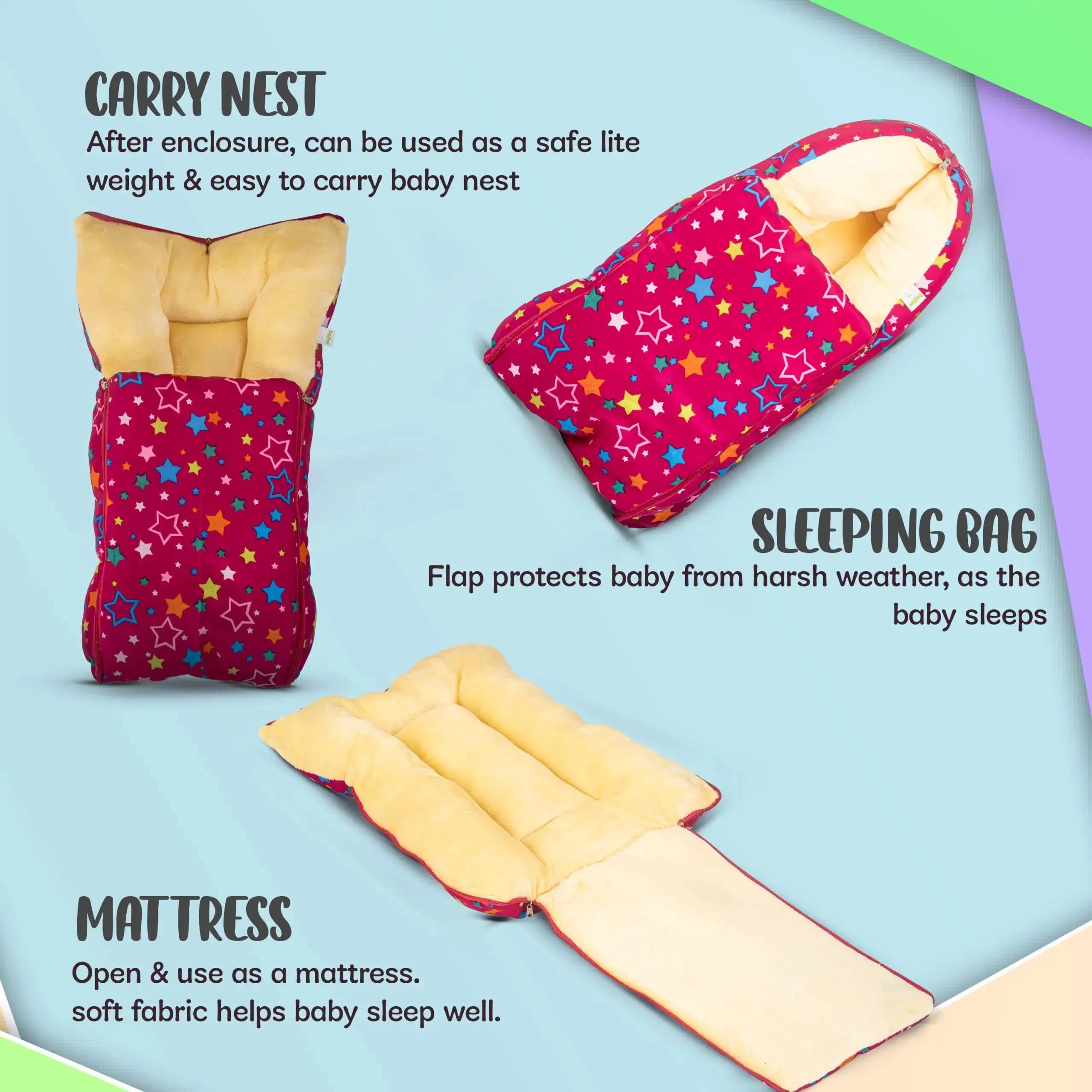 Baybee 3 in 1 Velvet Cotton Baby Bed Cum Carry Bed, Printed Baby Sleeping Bag-Baby Bed - Image 65