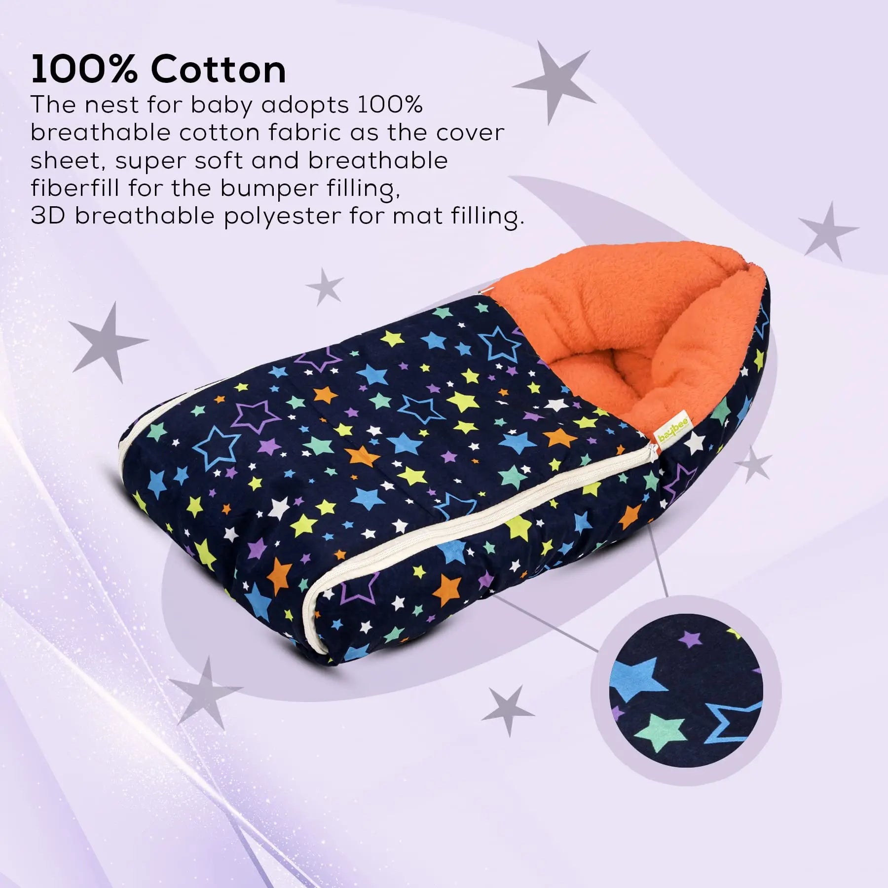 Baybee Little Max 3 in 1 Baby's Cotton Bed Cum Carry Bed Printed Baby Sleeping Bag - Image 5