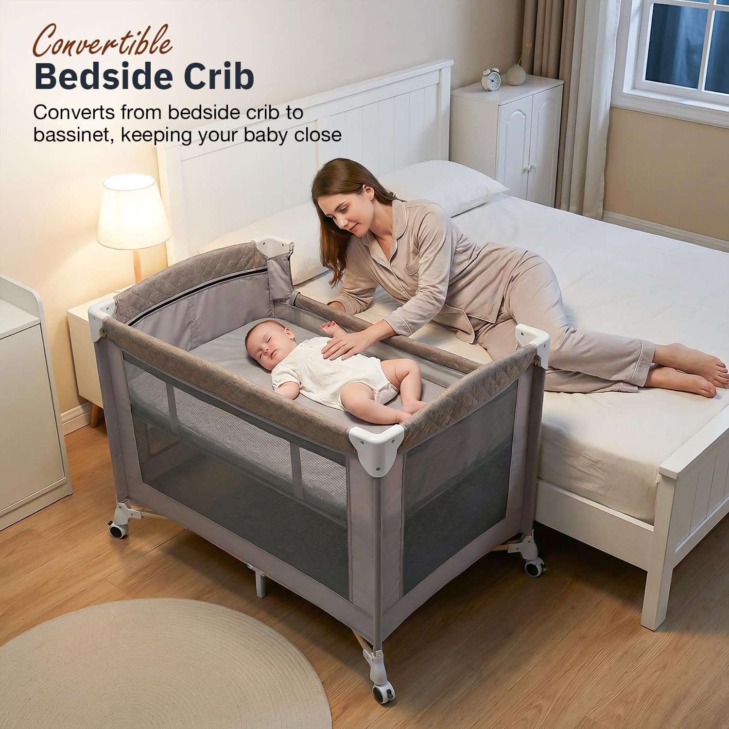 Baybee 3 IN 1 Baby Bedside Crib with Playpen for Babies - Image 2