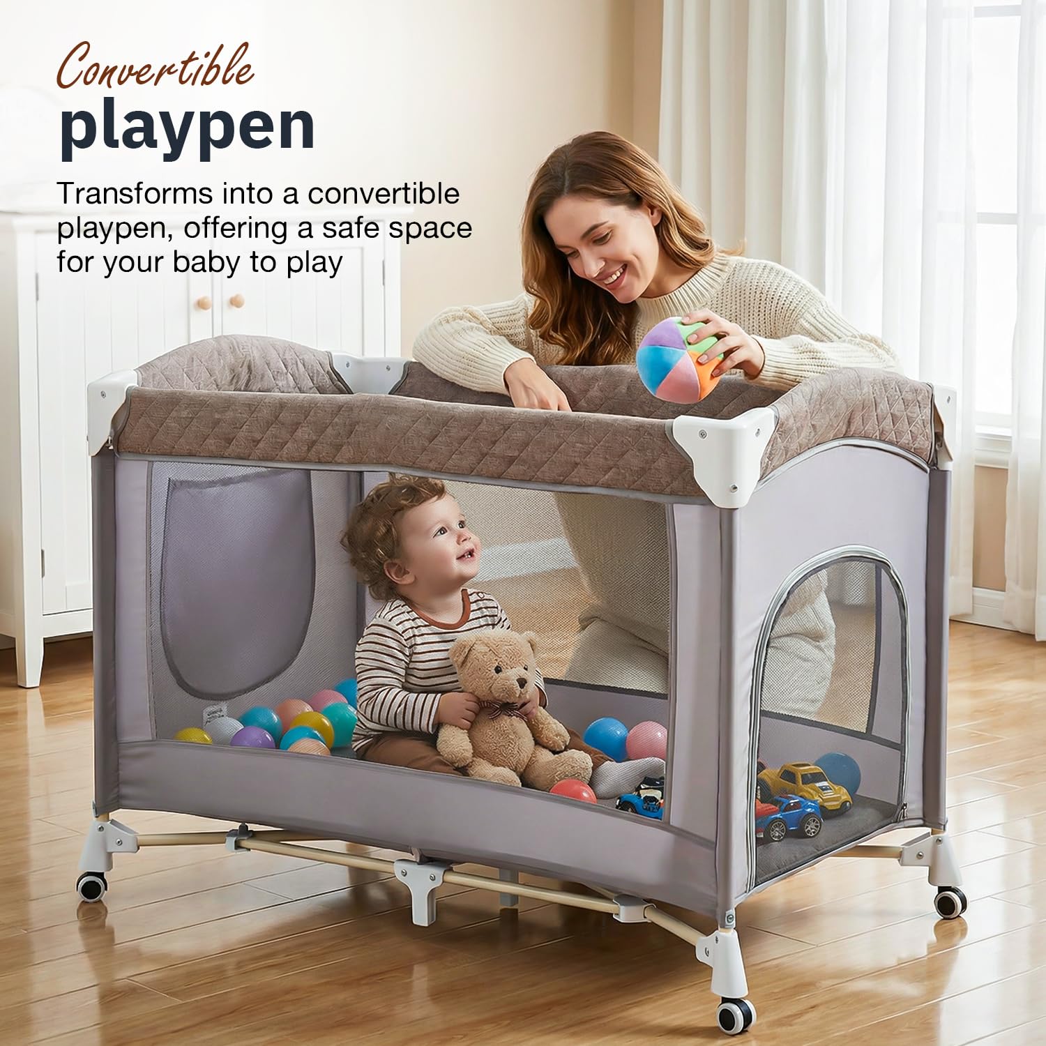 Baybee 3 IN 1 Baby Bedside Crib with Playpen for Babies - Image 4