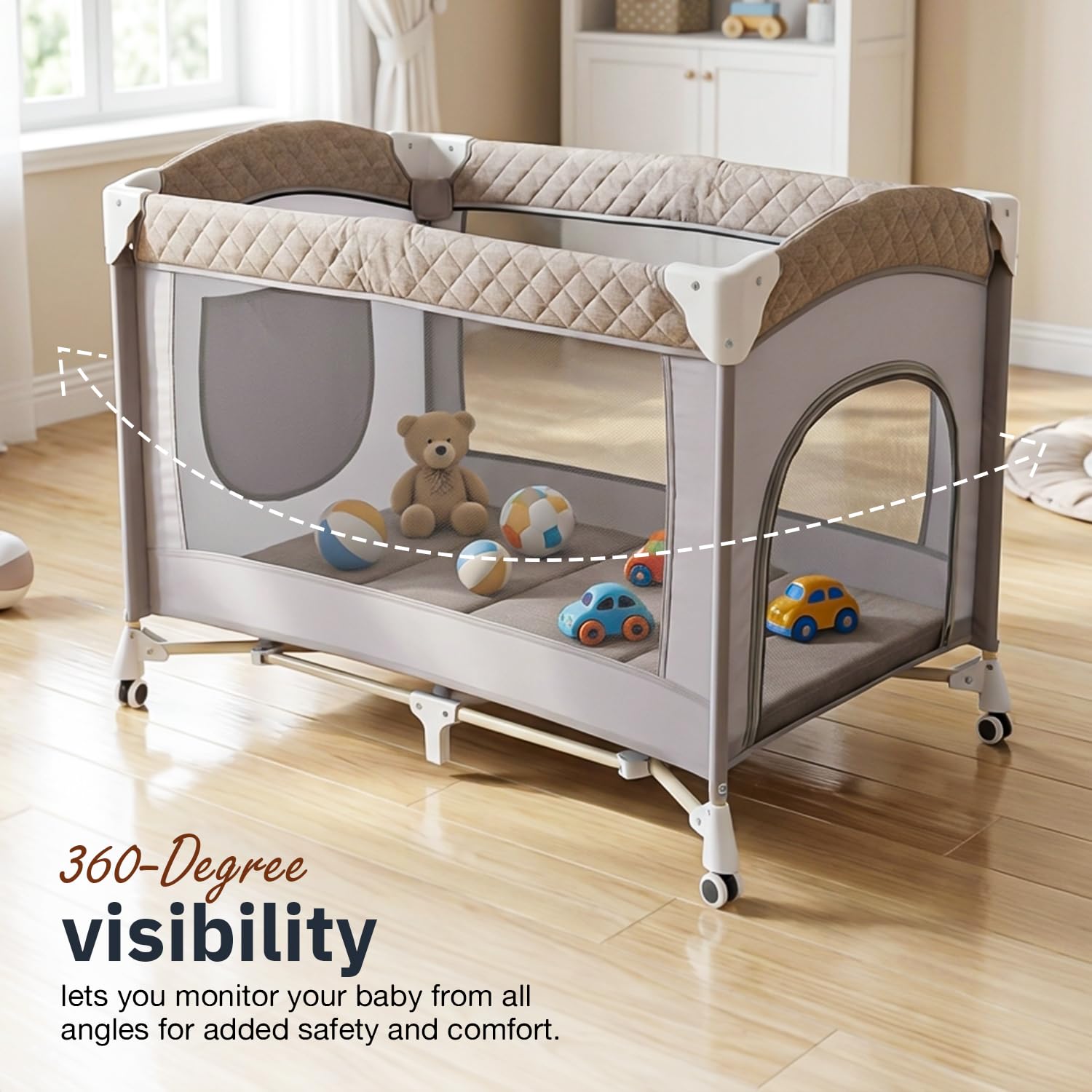 Baybee 3 IN 1 Baby Bedside Crib with Playpen for Babies - Image 8