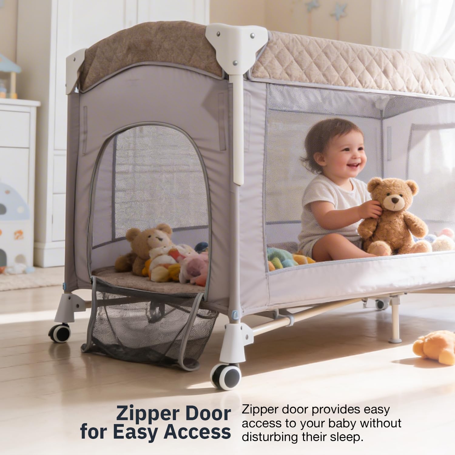 Baybee 3 IN 1 Baby Bedside Crib with Playpen for Babies - Image 9