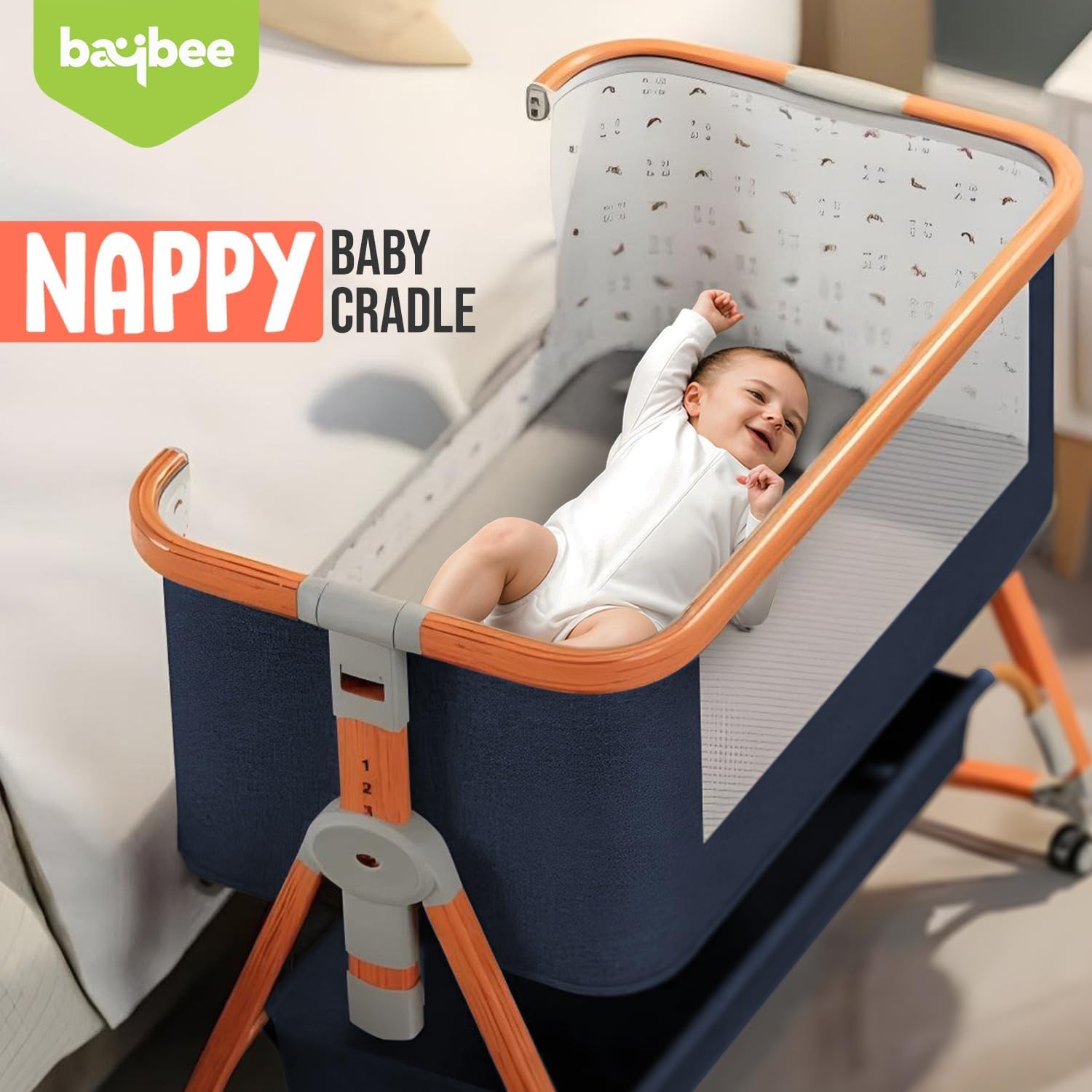 Baybee 3 in 1 Baby Bedside Crib Cradle with 6 Height Adjustments - Image 5