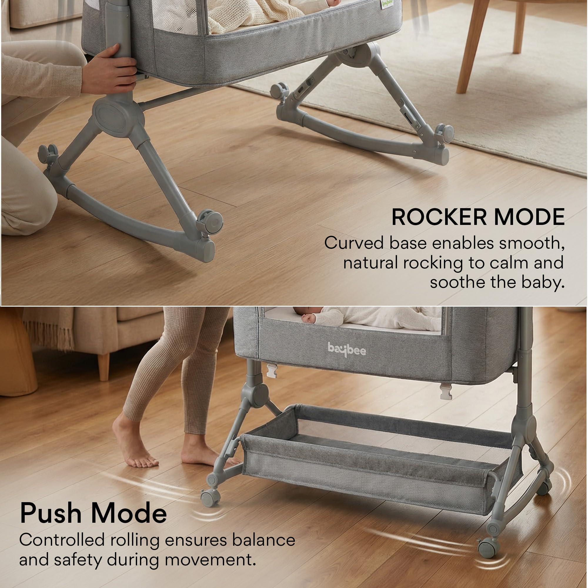 Baybee Bedside Crib for Baby with Rocking Mode - Image 3